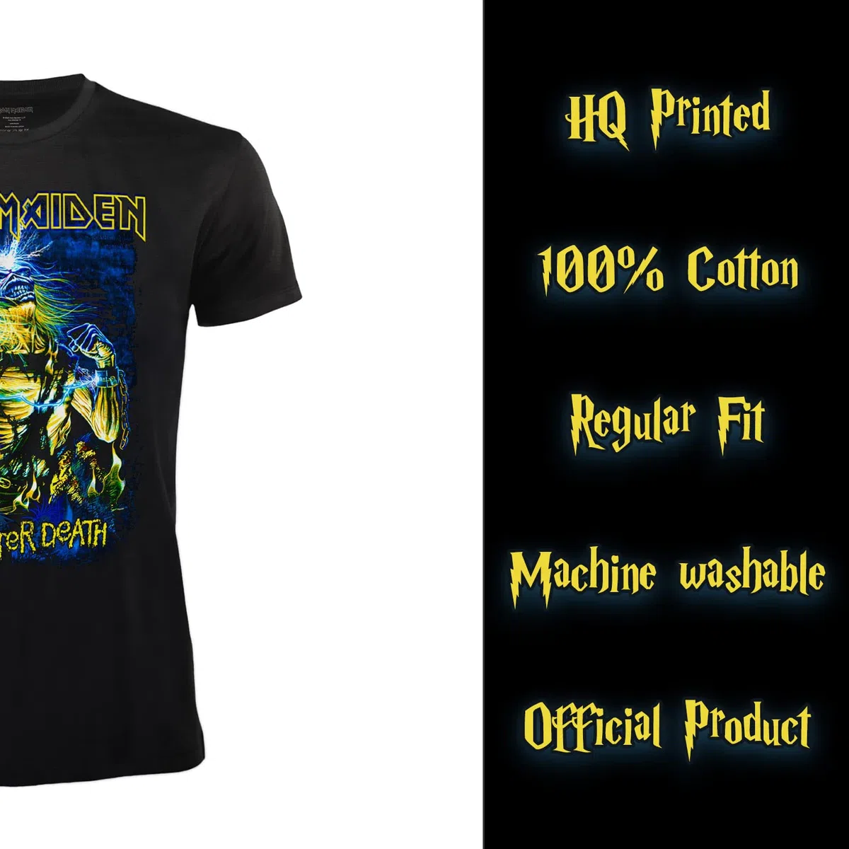 T-Shirt Iron Maiden Live After Death. Maglietta Rock Ufficiale Nera. Band Heavy Metal. Cotone. Unisex. Adulto Ragazzo.