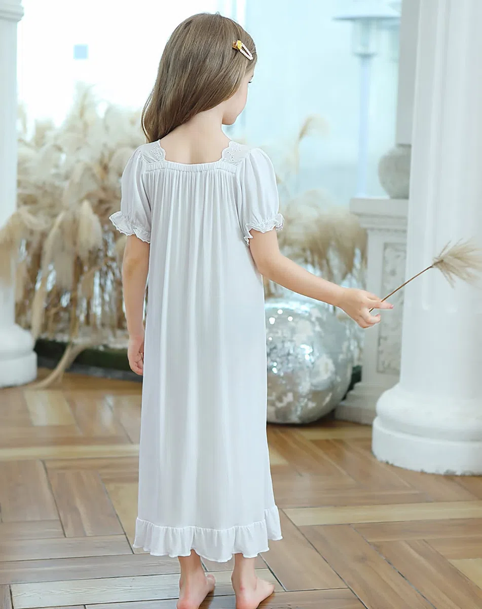 Verve Jelly Ragazze Principessa Camicia da Notte Estate Manica Corta Camicia Da Notte Increspature Camicia Da Notte Pizzo Vestito Del Bambino Ragazza Sonno Vestito