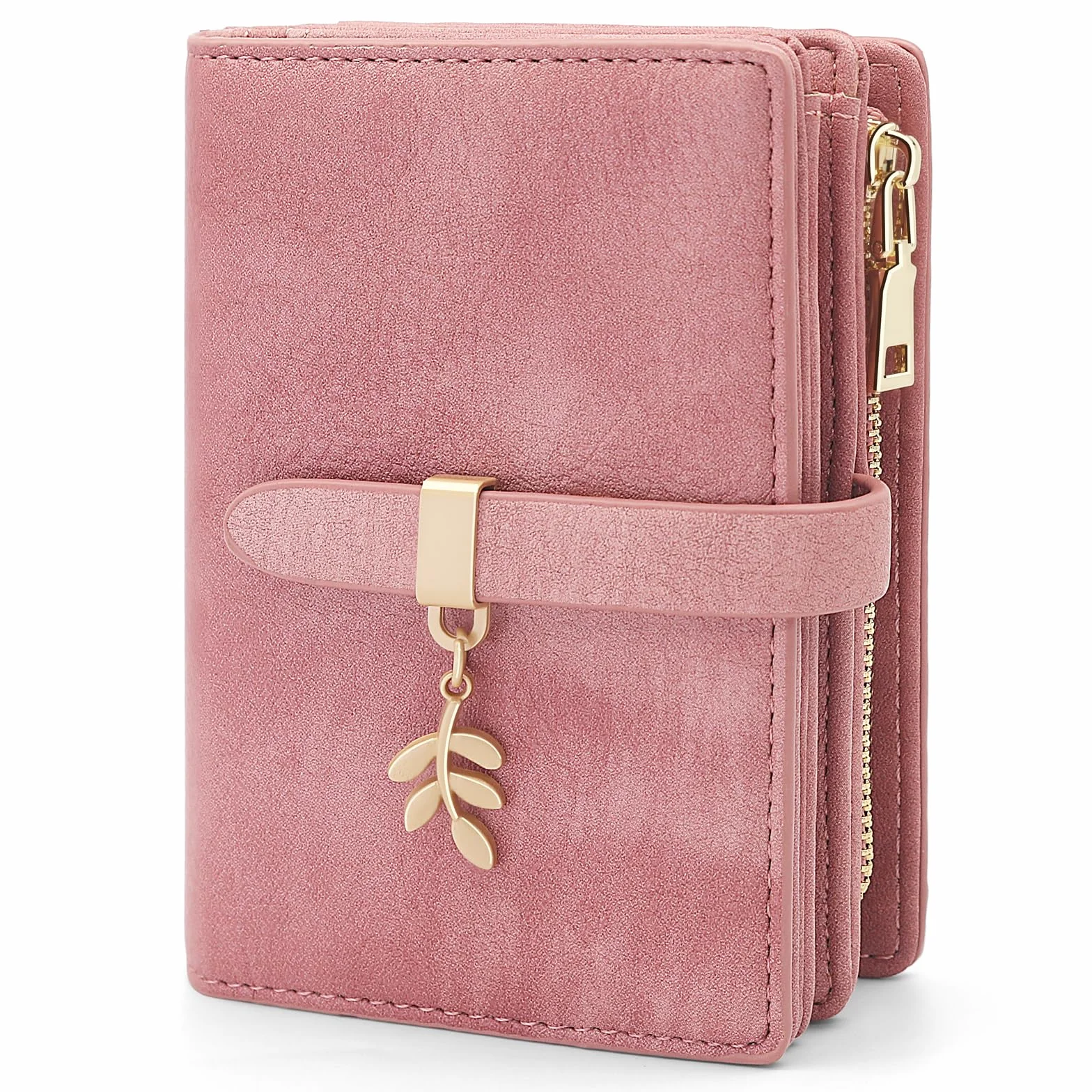 HNOOM Portafoglio Donna Piccolo, Portafogli in Pelle PU Slim Formato Corto Protezione RFID Portafoglio da Donna con Cerniera Portamonete e 19 Porta Credito Carte (rosa)