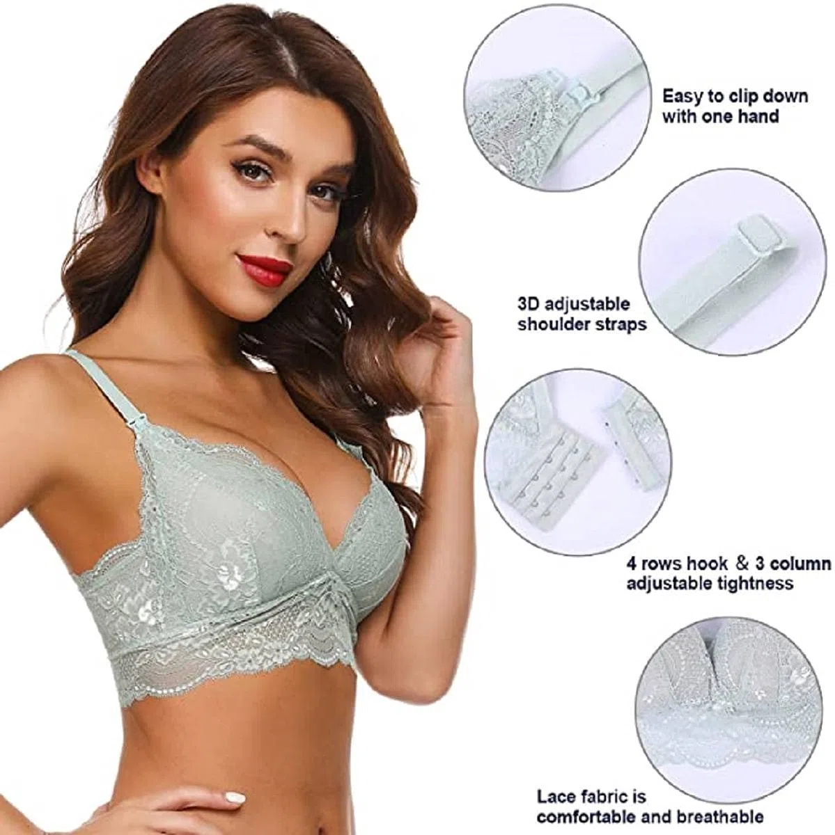 Reggiseno Allattamento con Estensione Reggiseno Bra Donna Morbido e Traspirante Reggiseno Donna Reggiseno Allattamento Senza Ferretto con Imbottiti in Pizzo
