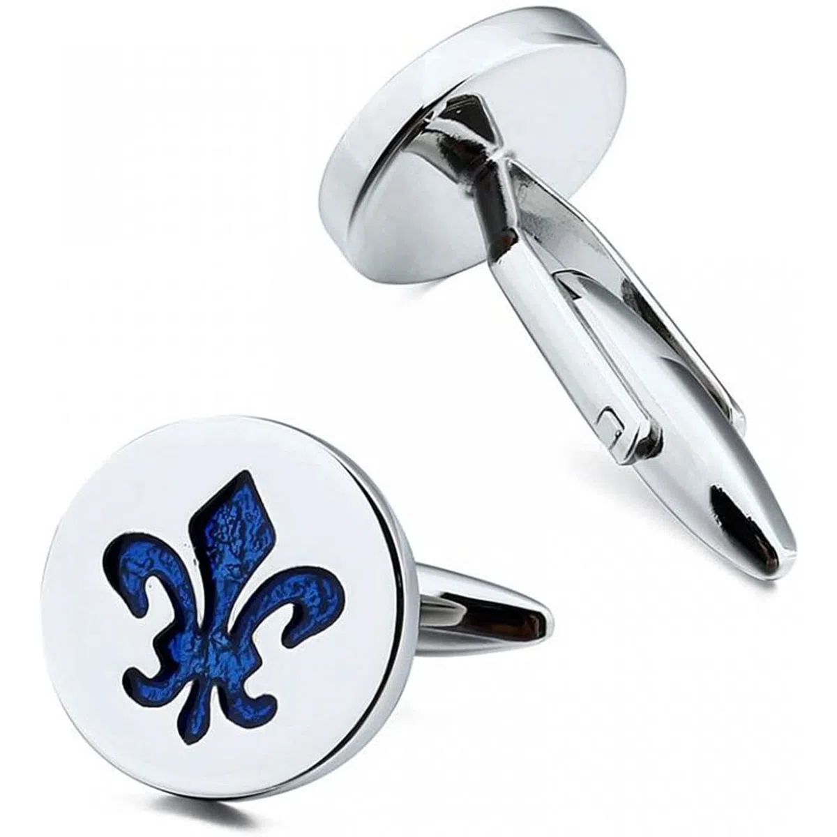 Coppia di gemelli con fiori di giglio blu re | Regalo per uomo moderno | Gioielli da uomo matrimonio feste e compleanni, Small, Rame, Pirite