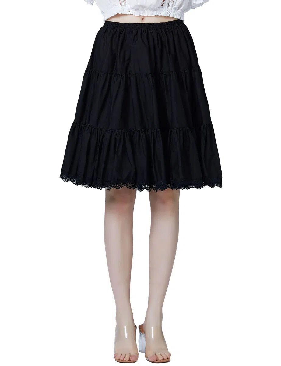 BEAUTELICATE Sottogonna Donna Cotone Corta Lunga Antistatico Retro Sottoveste con Pizzo Mezza Gonna per Abiti Nero Bianco Blu