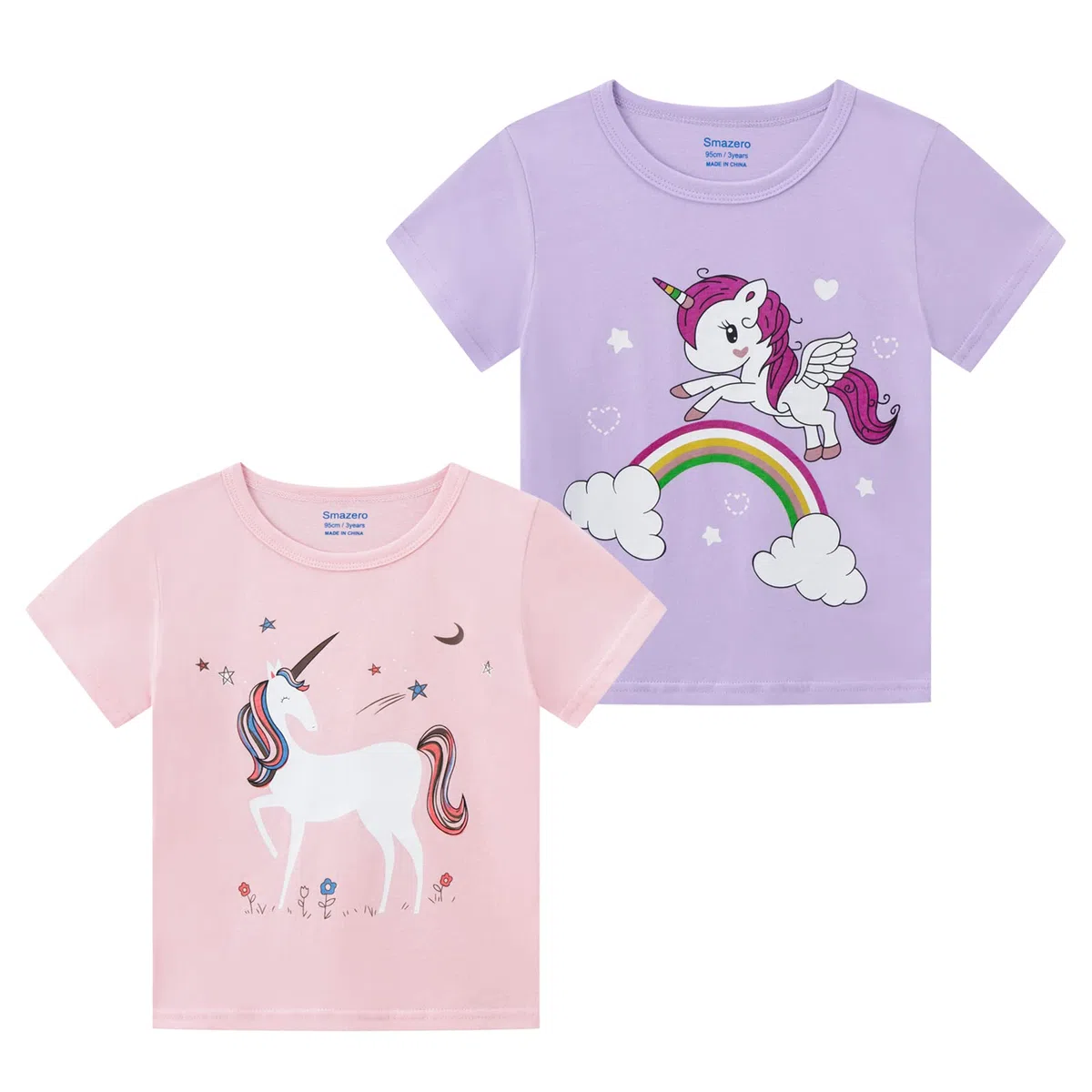 Pigiama estivo per bambine con unicorno, in cotone, a maniche corte, per bambini da 3 a 8 anni, 4 pezzi