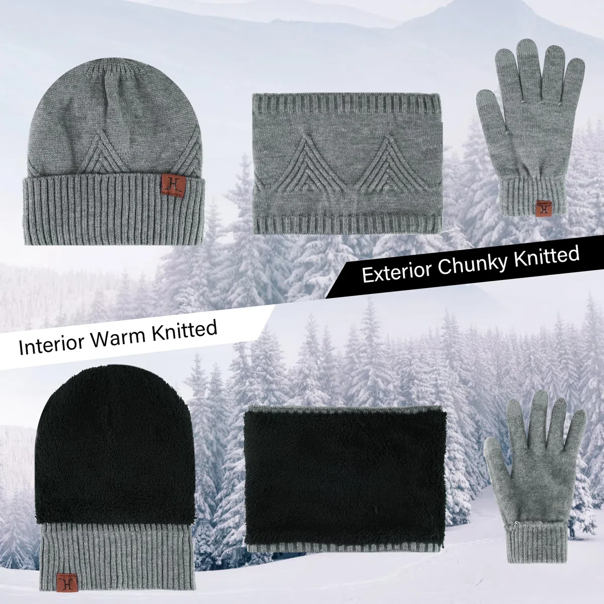 Uomo Invernale Termici Berretto Cappello Sciarpa Scaldacollo Touch Screen Guanti Set con Fodera in Pile