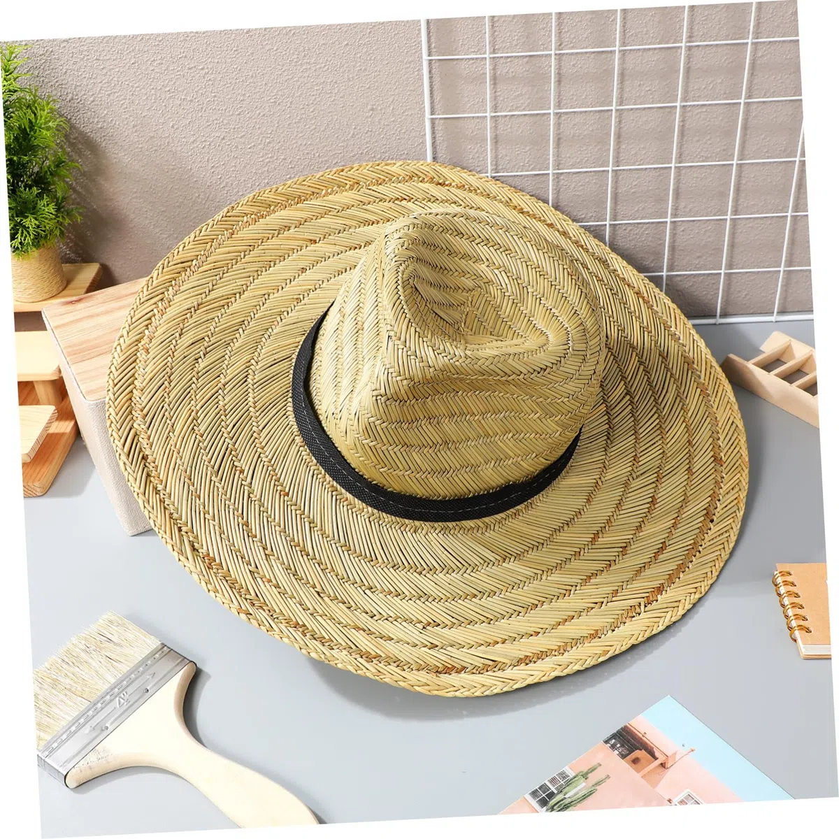 Cappello da Spiaggia Uomo in Paglia Ampia Falda, Leggero e Traspirante, per Campeggio e Shopping all’Aperto, Protezione Solare Stagione Calda