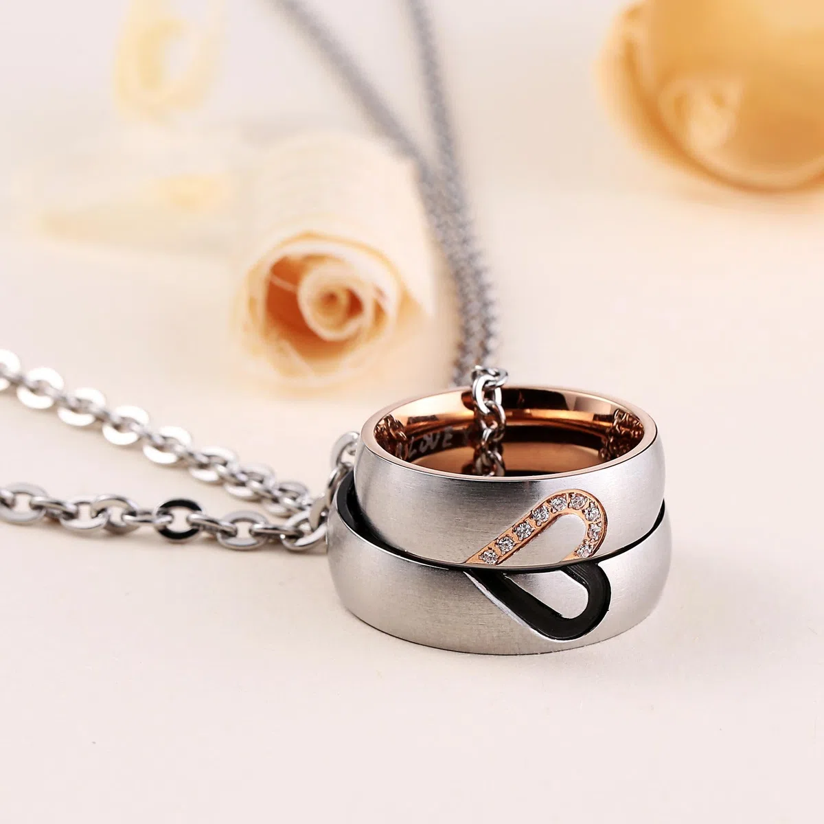 Collana Donna e Uomo, 6MM I Love You Acciaio Inossidabile Anello Collane Pendente Cuore, Collana Coppia Incisione Personalizzata