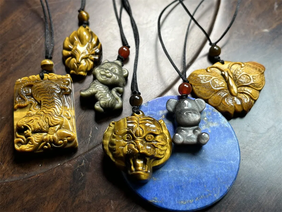Collana Collana con Tigre in Pietra Occhio di Tigre Naturale Collane Animali for Uomo Donna, Regolabile