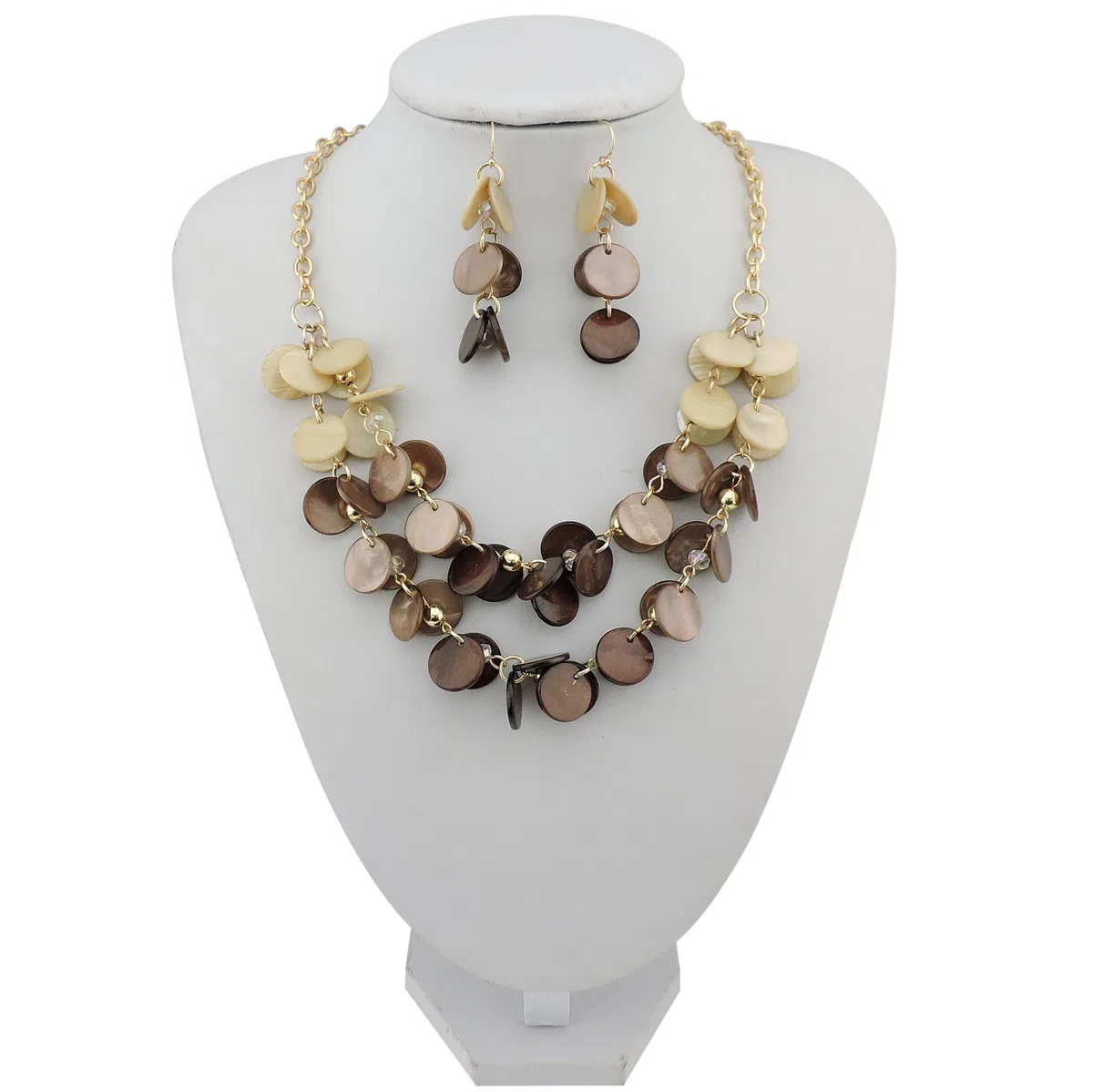 Bocar 2 strati dichiarazione girocollo Shell collana e orecchini set per le donne regalo