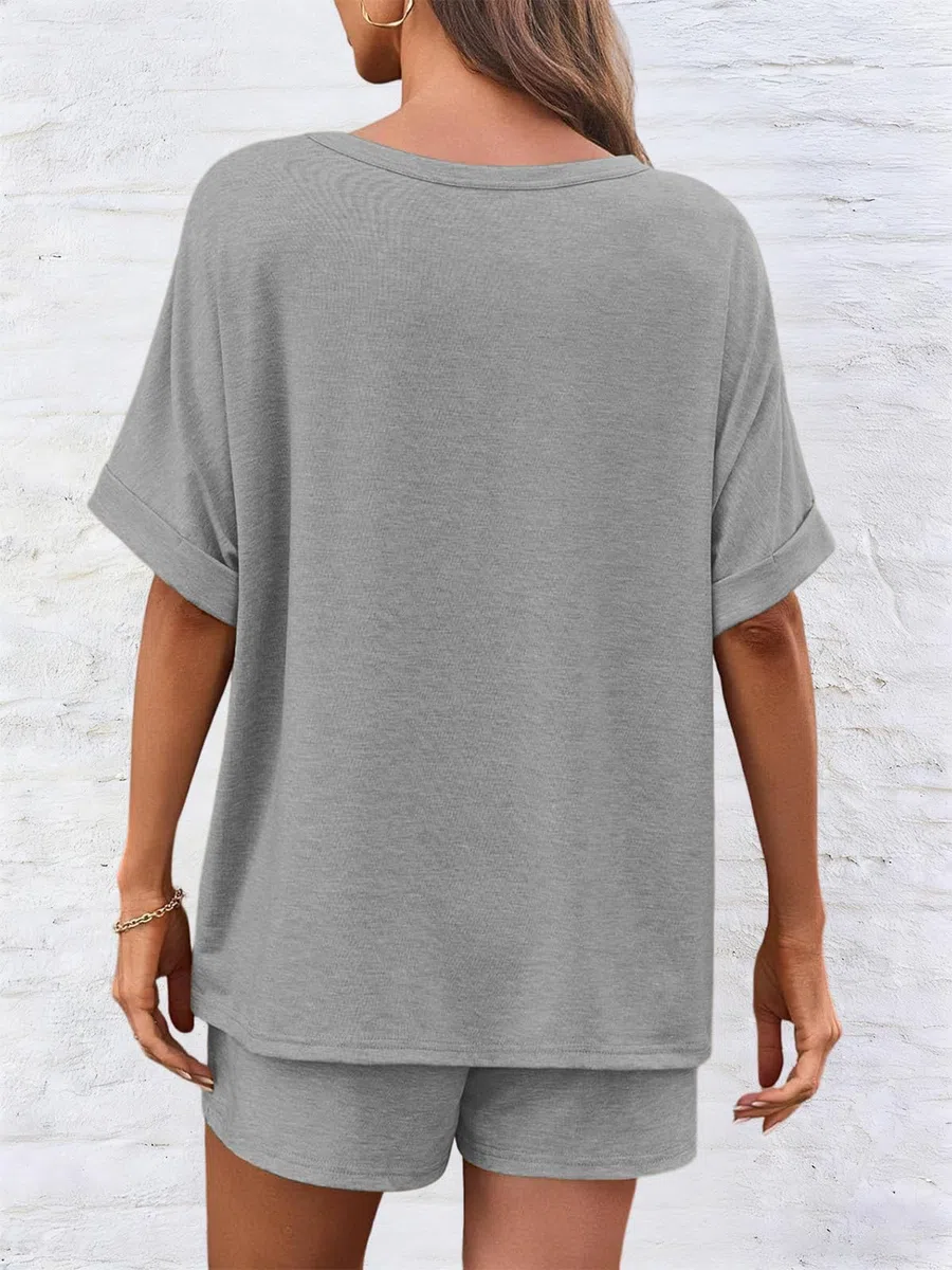 Tuta da Donna Estiva 2 Pezzi Girocollo a Maniche Corte a Pantaloncini Vita Alta con Tasche Completo Sportiva Due Pezzi Casual