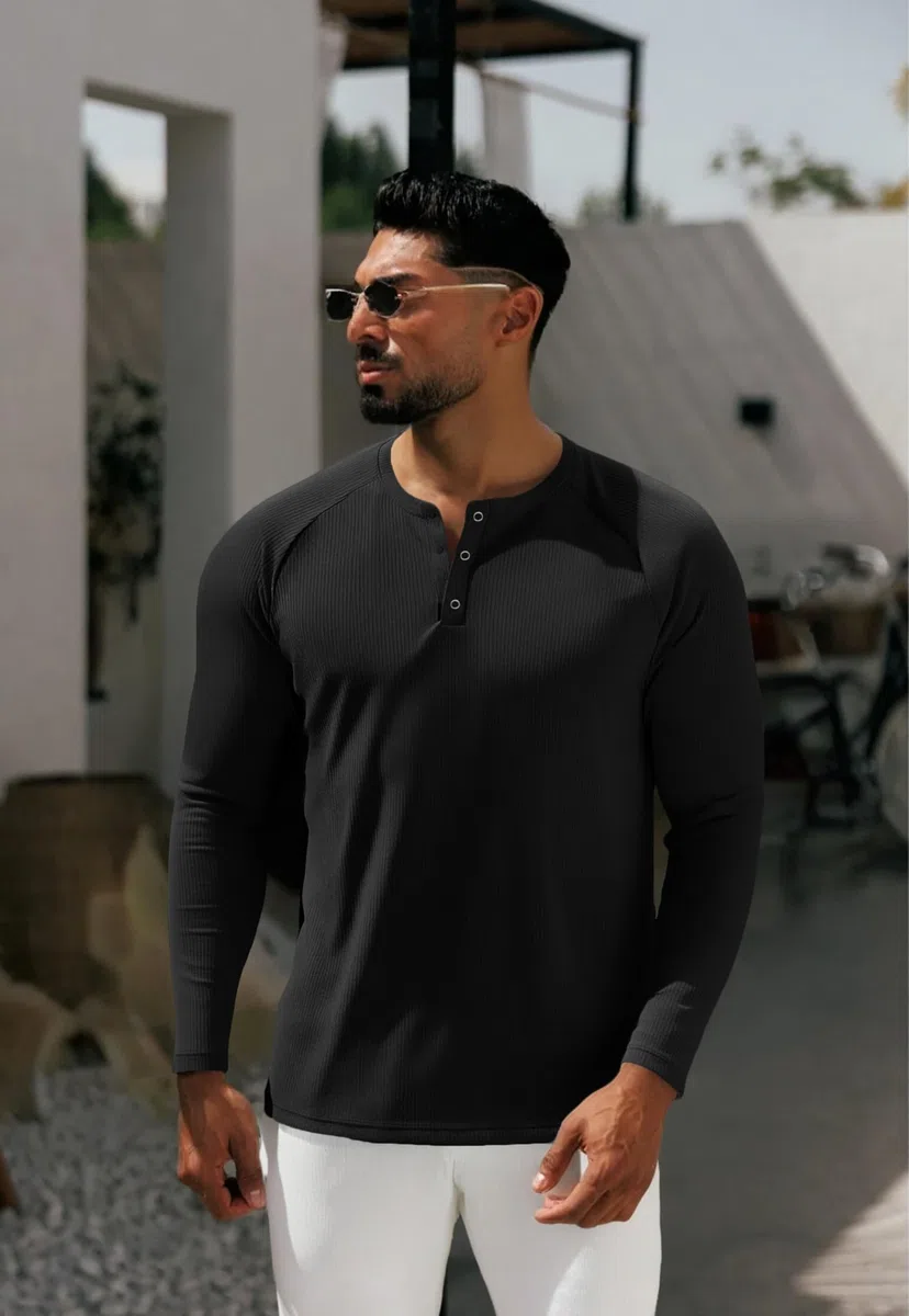 Muscle Cmdr Maglietta Uomo,Magliette Uomo Manica Corta e Lunghe, Casual Slim Fit Henley Maglietta