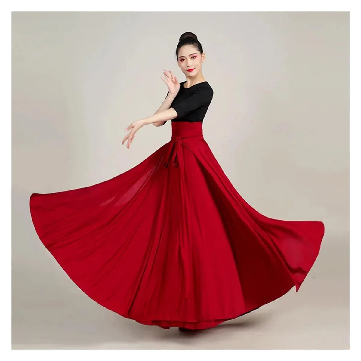Gonna in raso per danza del ventre Gonna da ballo di grandi dimensioni, for carnevale, palcoscenico, spettacolo, donna, 540-720 gradi, gonna lunga, costume, abiti eleganti for donna(Wine red 720 degre