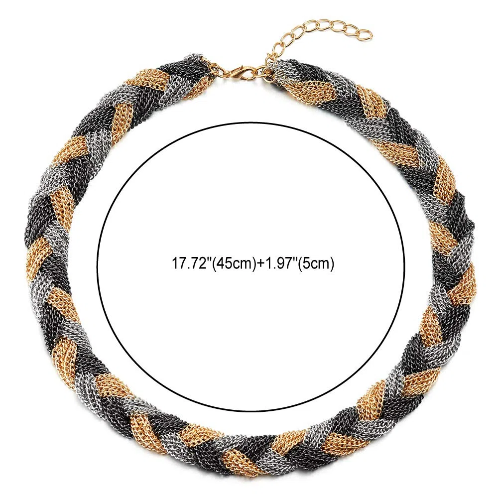 Unico Argento Grigio Nero Oro Statement Pendente Collana Multi Strati Intrecciato Catena Girocollo Choker, Festa