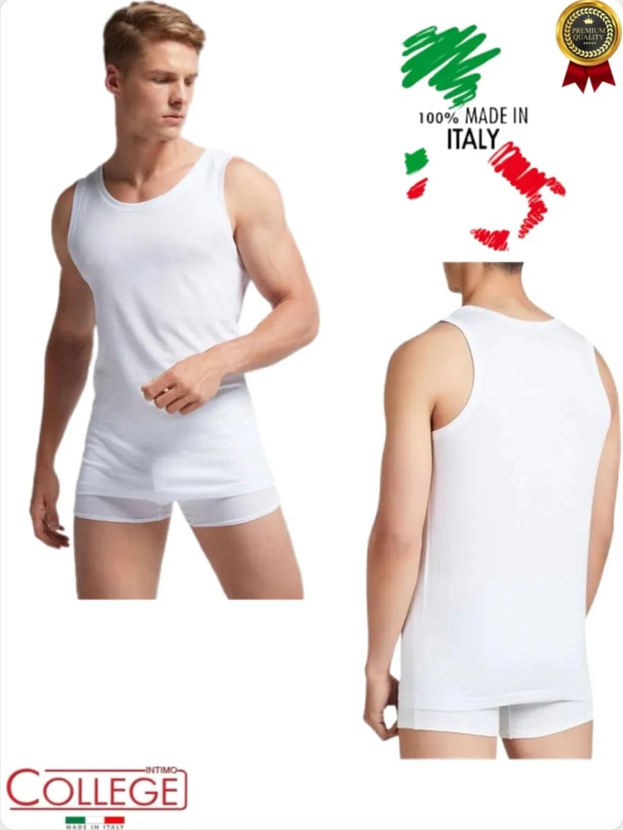 Intimo College 5/12 Canottiera Uomo, 100% Cotone, Traspiranti Made in Italy dal Produttore al consumatore Bianco e Nero Taglie: M - 4XL