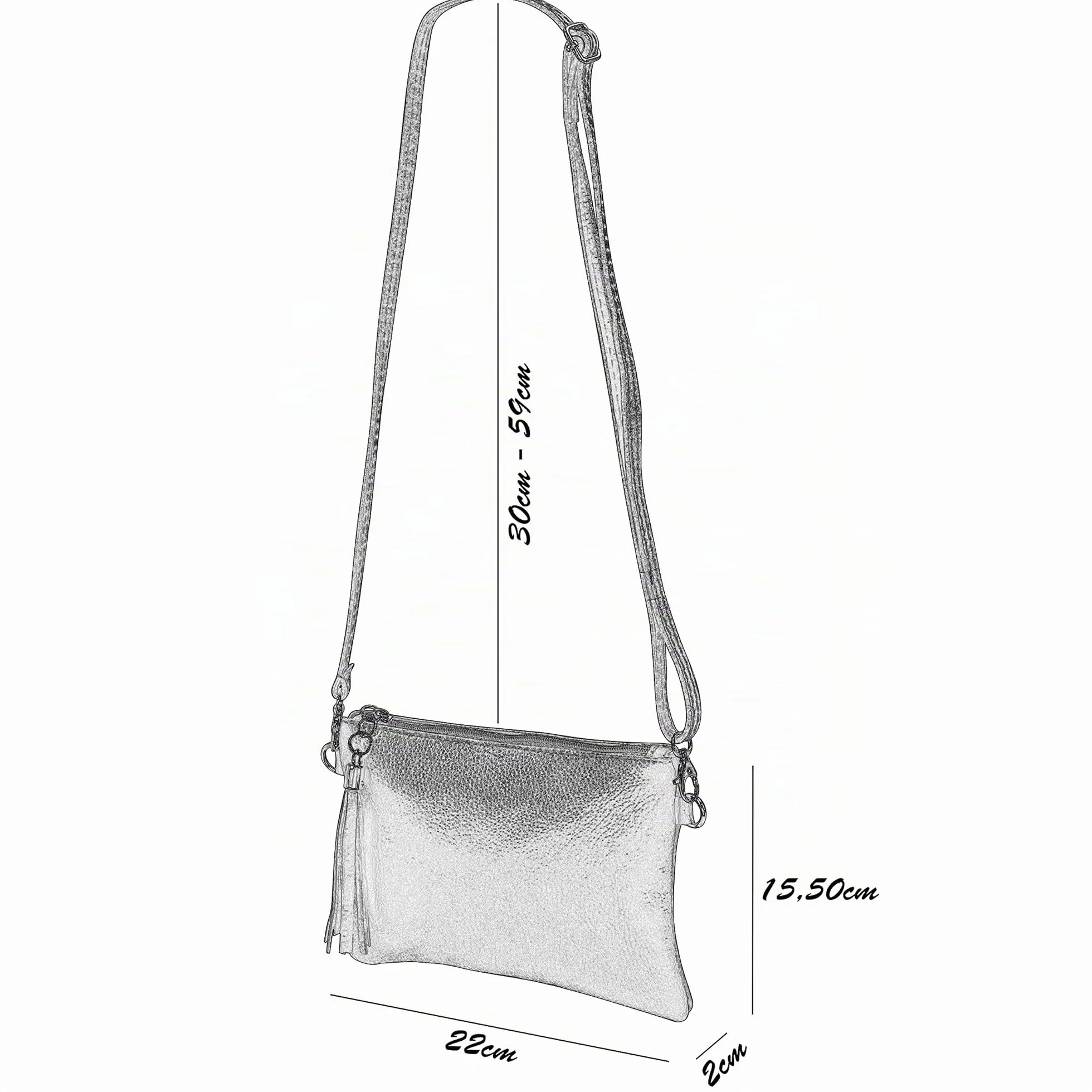 SH Leder, Anny G248 - Borsetta a tracolla in vera pelle, pochette, borsa da sera, 22 x 15 cm