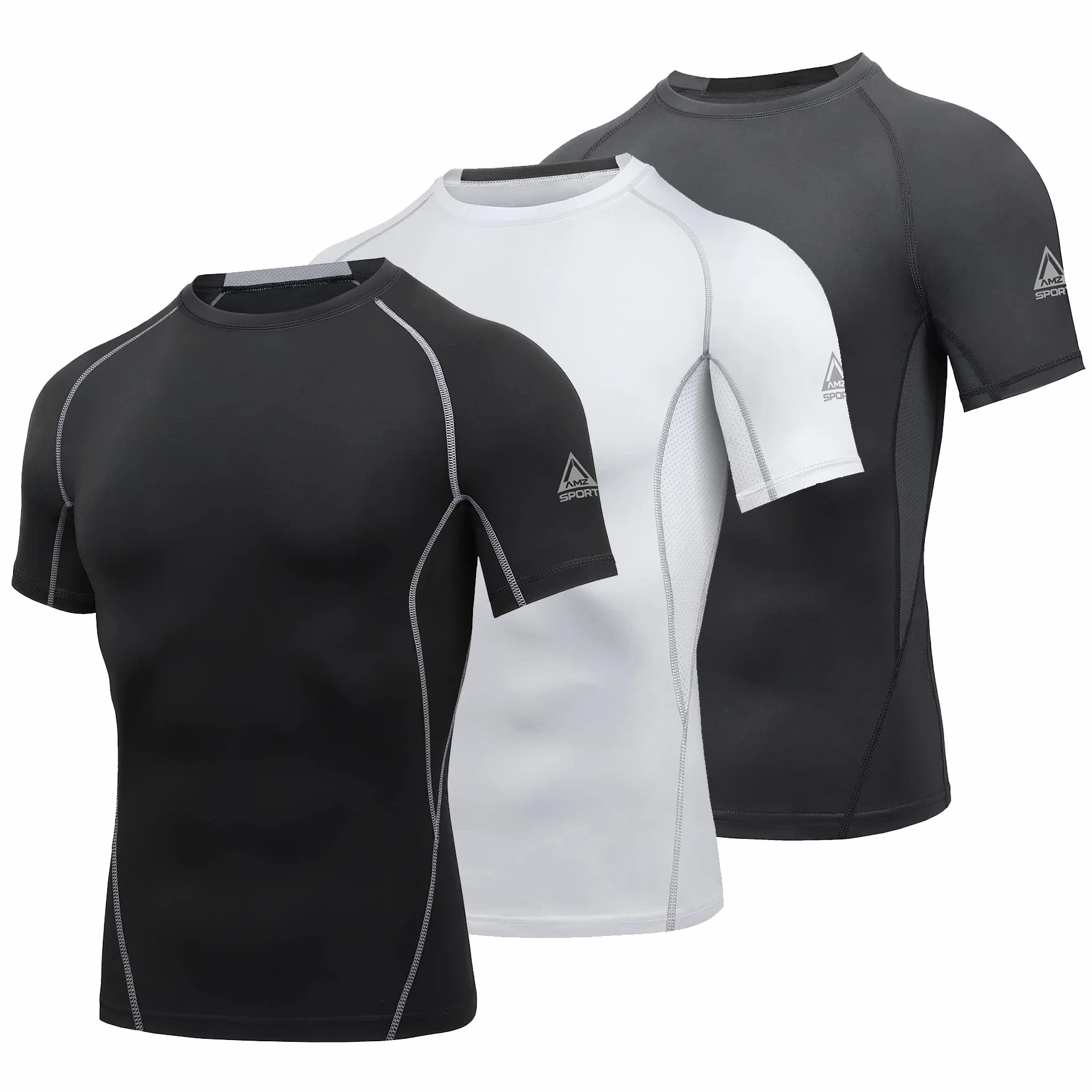 AMZSPORT Maglie Compressione Uomo Maglietta Palestra a Manica Corta T-Shirt Ciclismo Running