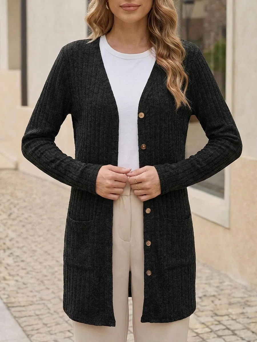 Cicy Bell Cardigan lungo da donna elegante a maniche lunghe con tasca aperta sul davanti