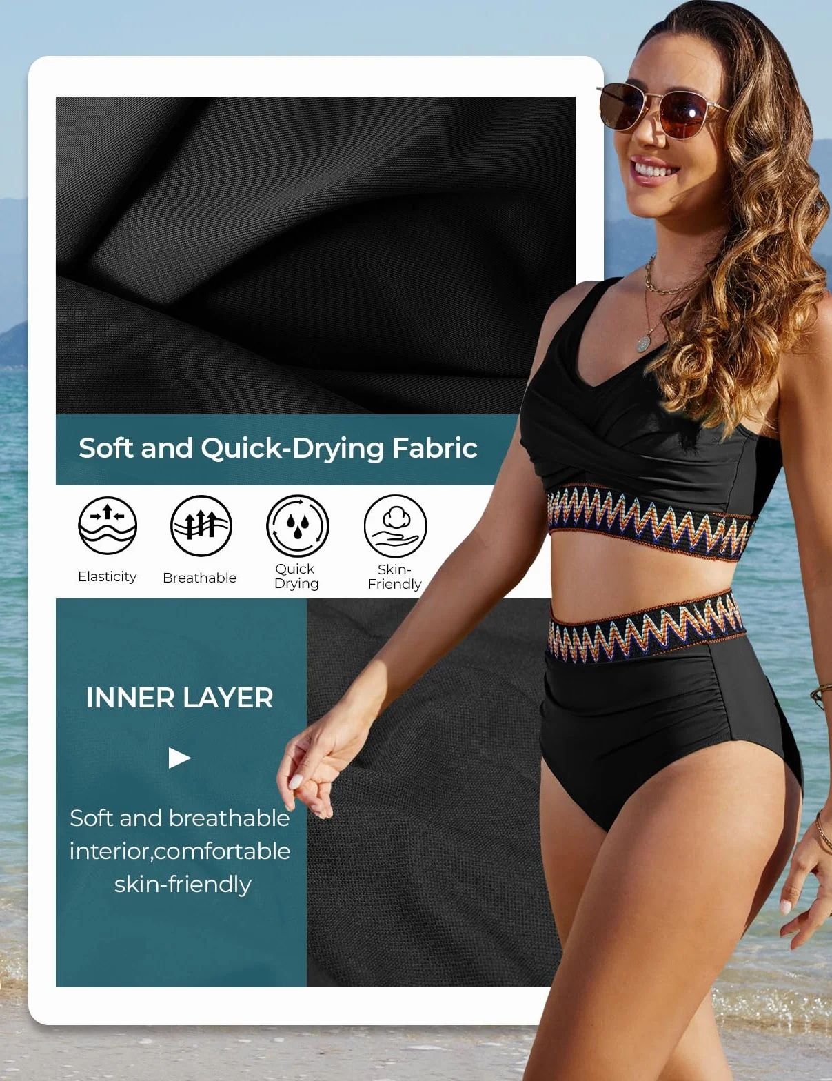 Costume Donna Due Pezzi Vita Alta Pancia Piatta Bikini Sexy Scollo a V Push Up Top Elastico a Righe Colorate Piscina Spiaggia Bikini Set