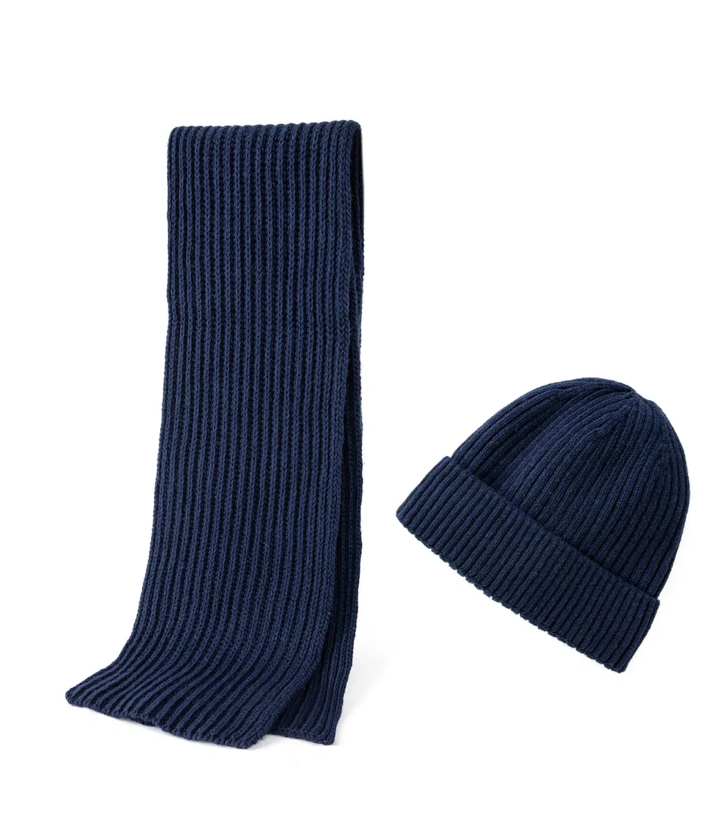 2PCS Set di Sciarpe Beanie in Maglia di Lana Merino per Uomo e Donna, Sciarpe Lunghe Invernali Morbide e Calde con Cappello Beanie di Lana