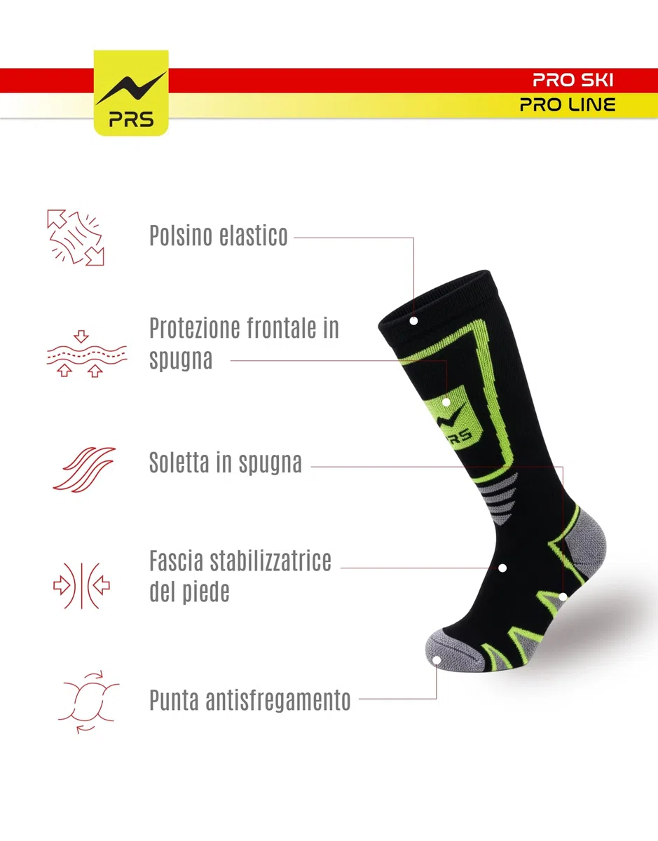 PRS Calze da Sci Uomo Termiche, Calze Bambino Ragazzo da Sci Termiche, Confortevoli, Ergonomiche, Termocotone, Calza da Montagna e Snowboard, 2 Paia Nero