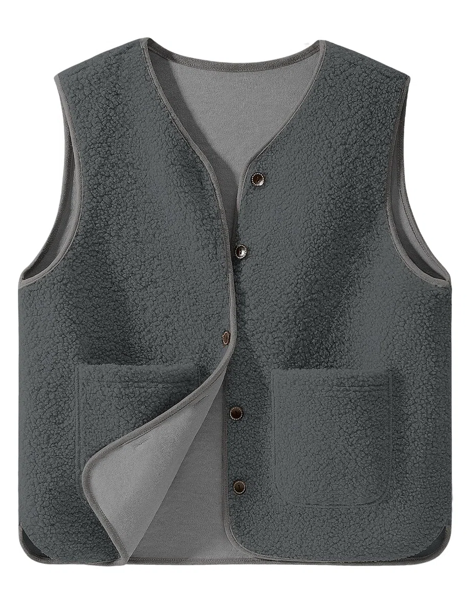 CMTOP Gilet Donna Gilet da Teddy Pile Senza Maniche Autunno Inverno Casual Smanicato Gilet in Pile Corta Leggero Comodi Gilet Scollo a V con Tasche