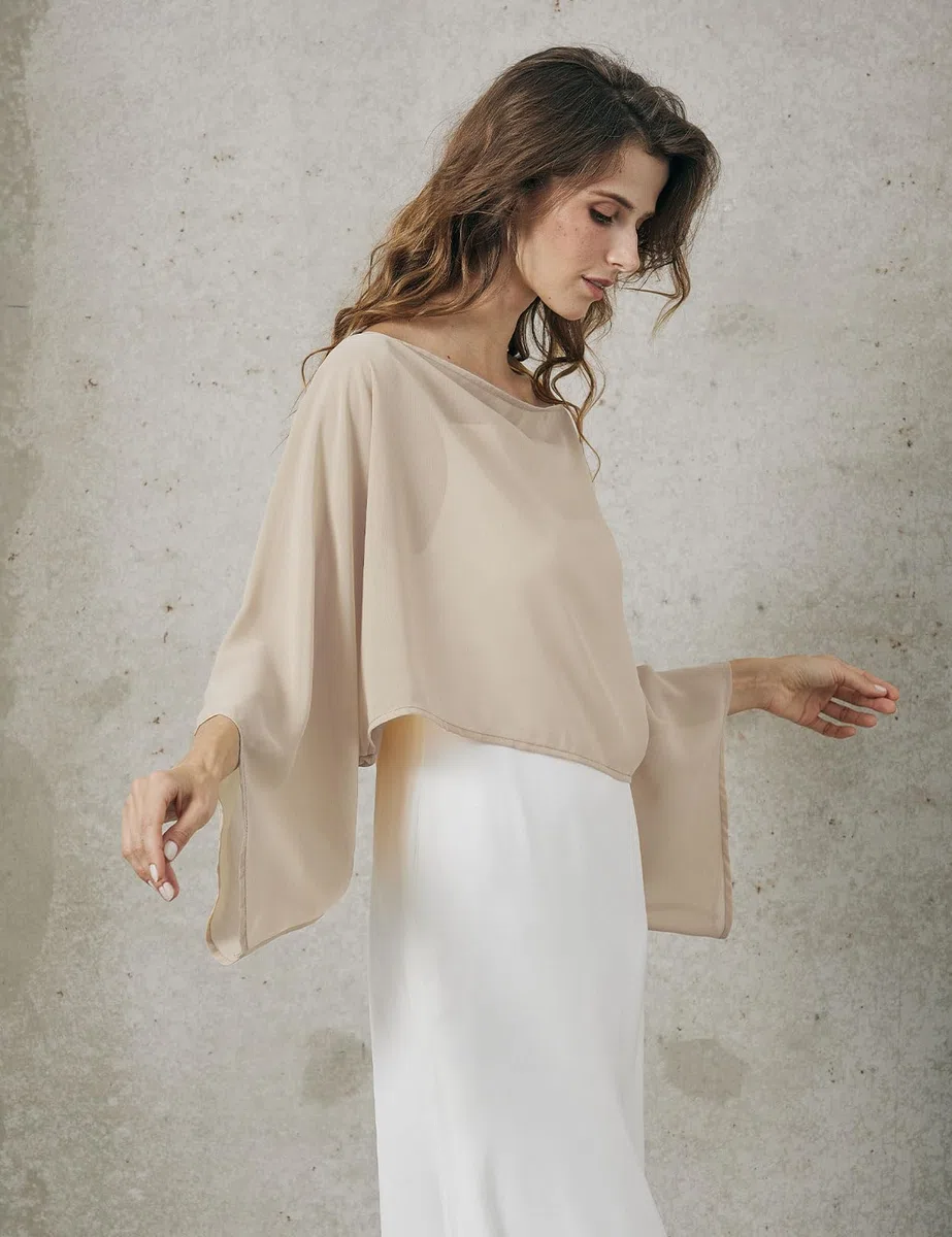 BEAUTELICATE Mantello Bolero Chiffon Top Manica Pipistrello Scialle Stola Trasparente Donna Sposa Damigella d'onore Matrimonio Ospite Serata Cerimonia Estiva