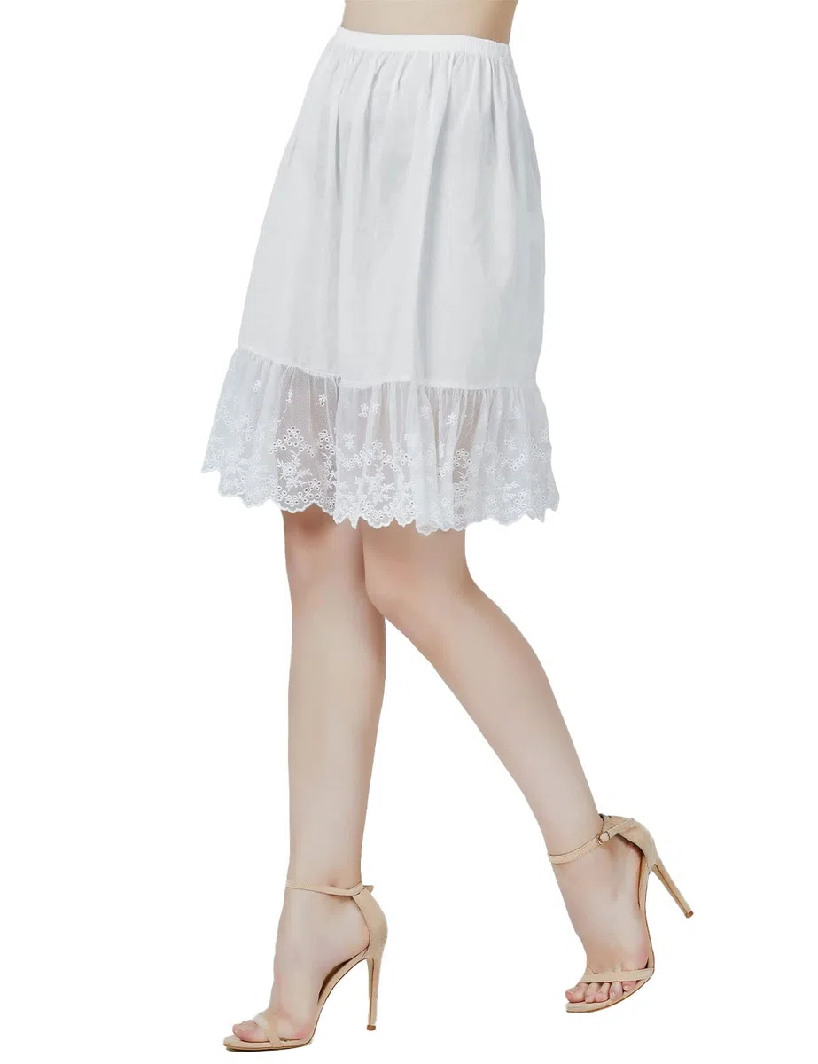 BEAUTELICATE Donna Sottogonna Cotone Sottoveste Corto per Gonna Vintage Sottoveste Vita Elastico Avorio 55 cm 60cm