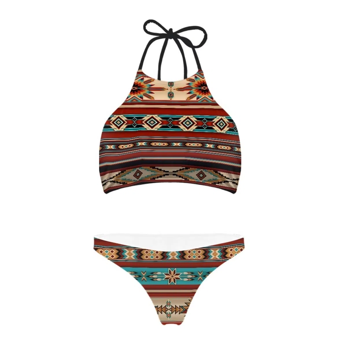 Sexy due pezzi bikini set per le donne vintage collo alto costumi da bagno costumi da bagno con spalline regolabili