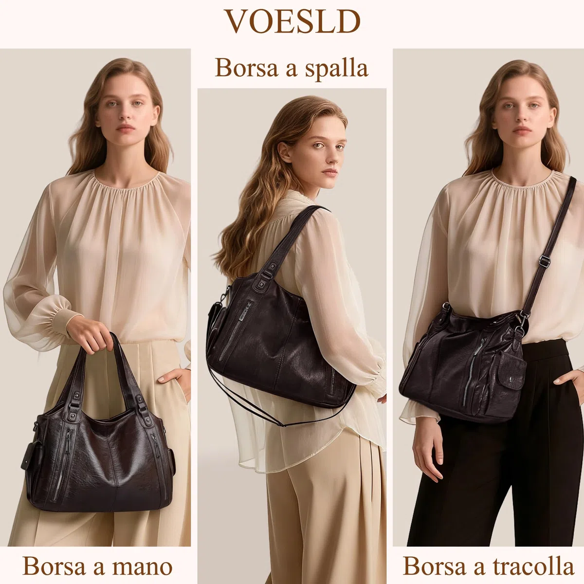 Borsa Donna PU Elegante e Versatile, Capiente per Ufficio, Studio, Viaggi e Vita Quotidiana, Vintage Chic con Tracolla Regolabile