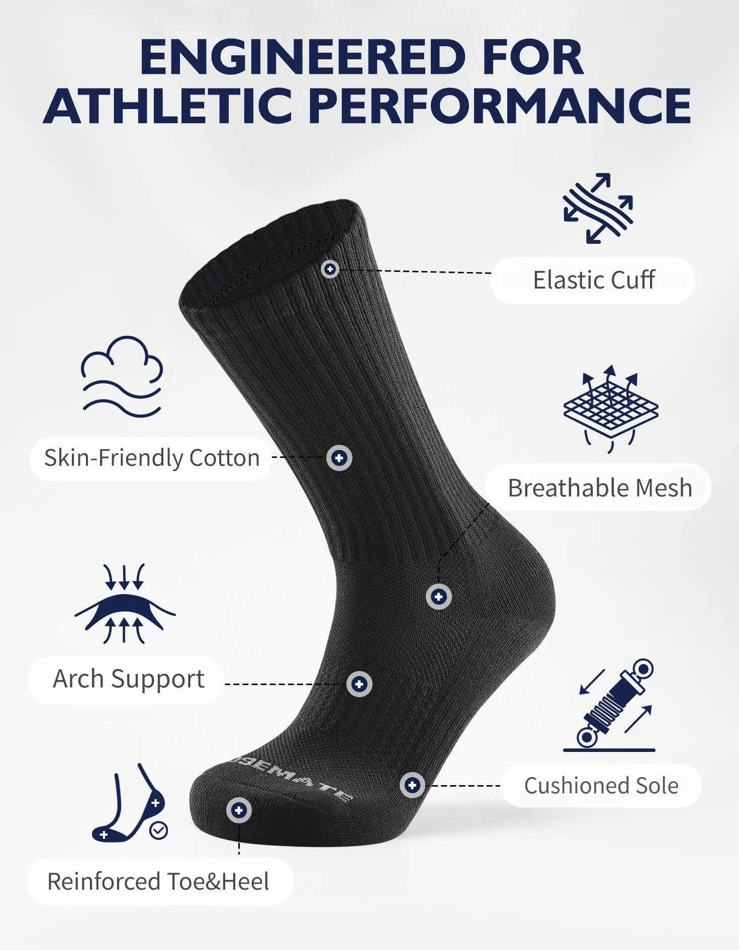 CLOSEMATE Calzini Uomo Sportivi Cuscinetto Set 6 Paia Cotone Traspiranti Comodi Per Corsa Allenamento Palestra