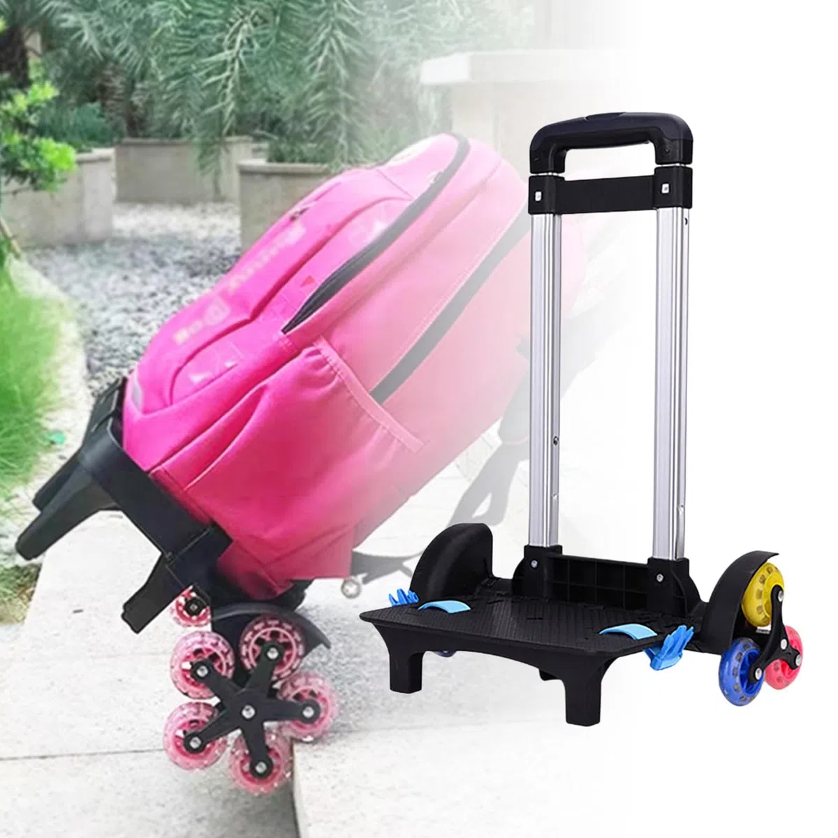 Zaino trolley, borsa da scuola, trolley con supporto versatile, carrello pieghevole a mano, carrello portabagagli con ruote per bambini, ragazzi,