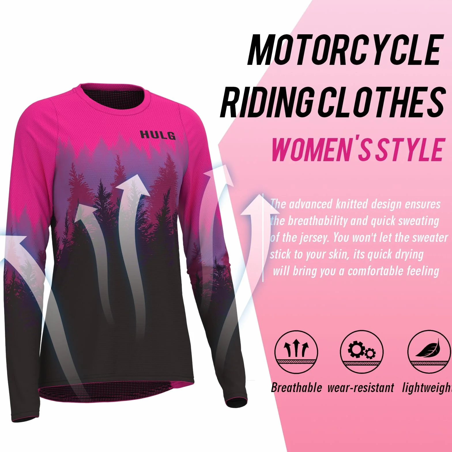 Maglia MTB Da Donna, Magliette Da Mountain Bike Estate/primavera/autunno, Magliette Da Motocross Da Donna Per Motocross,Ad Asciugatura Rapida, Traspirante E Traspirante