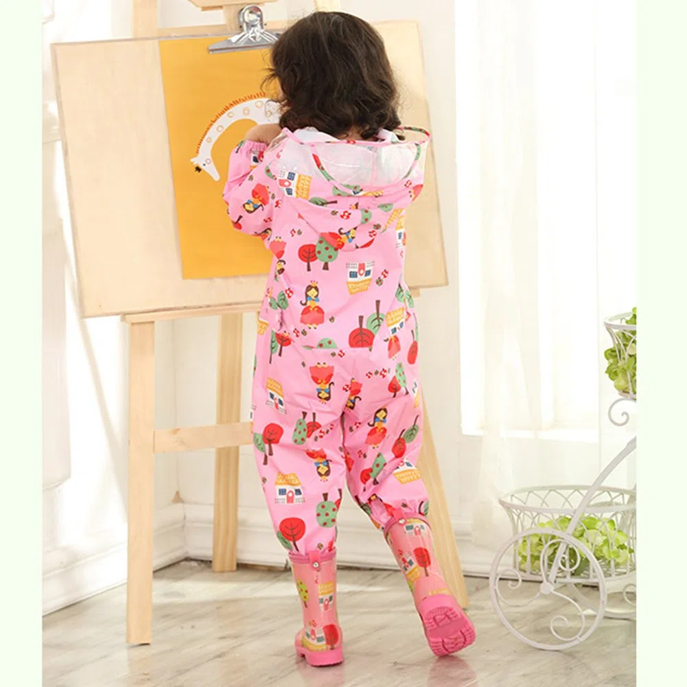 Pioggia Completo Bambini Pioggia Cappotto Impermeabile Impermeabile in Un Unico Pezzo 75-135cm 1-7 Anni