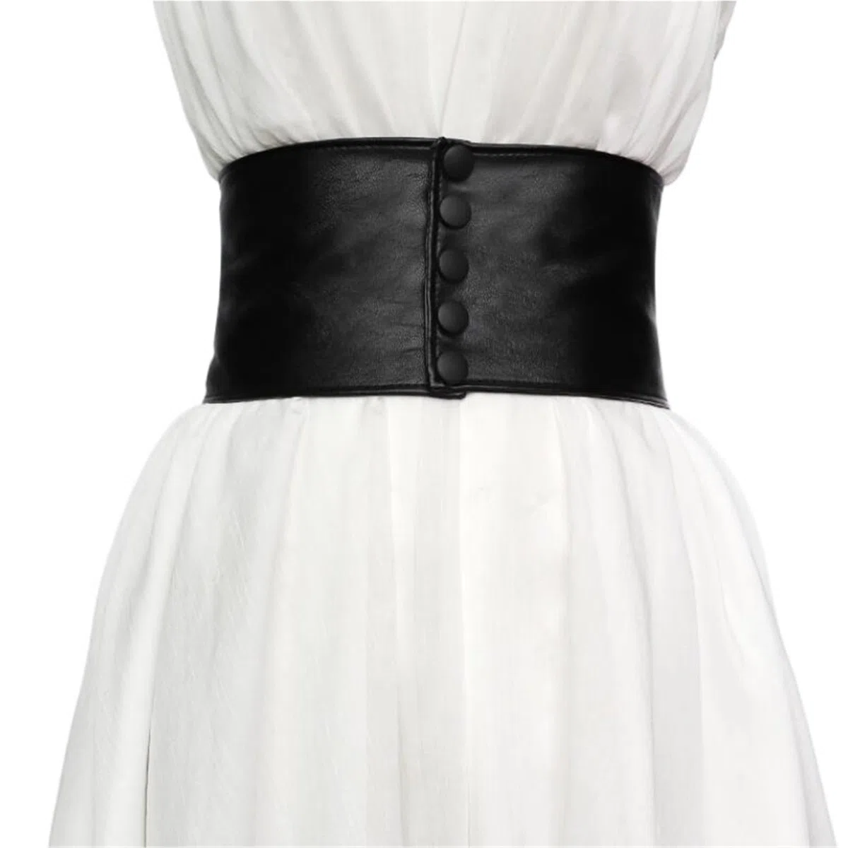 Fascia da Smoking in Raso Regolabile Pista da Donna Fasce Elastiche in Pelle Nera Abito Femminile Corsetti Cintura Cinture Decorazione Cintura Larga for Accessori da Donna(86-93cm)