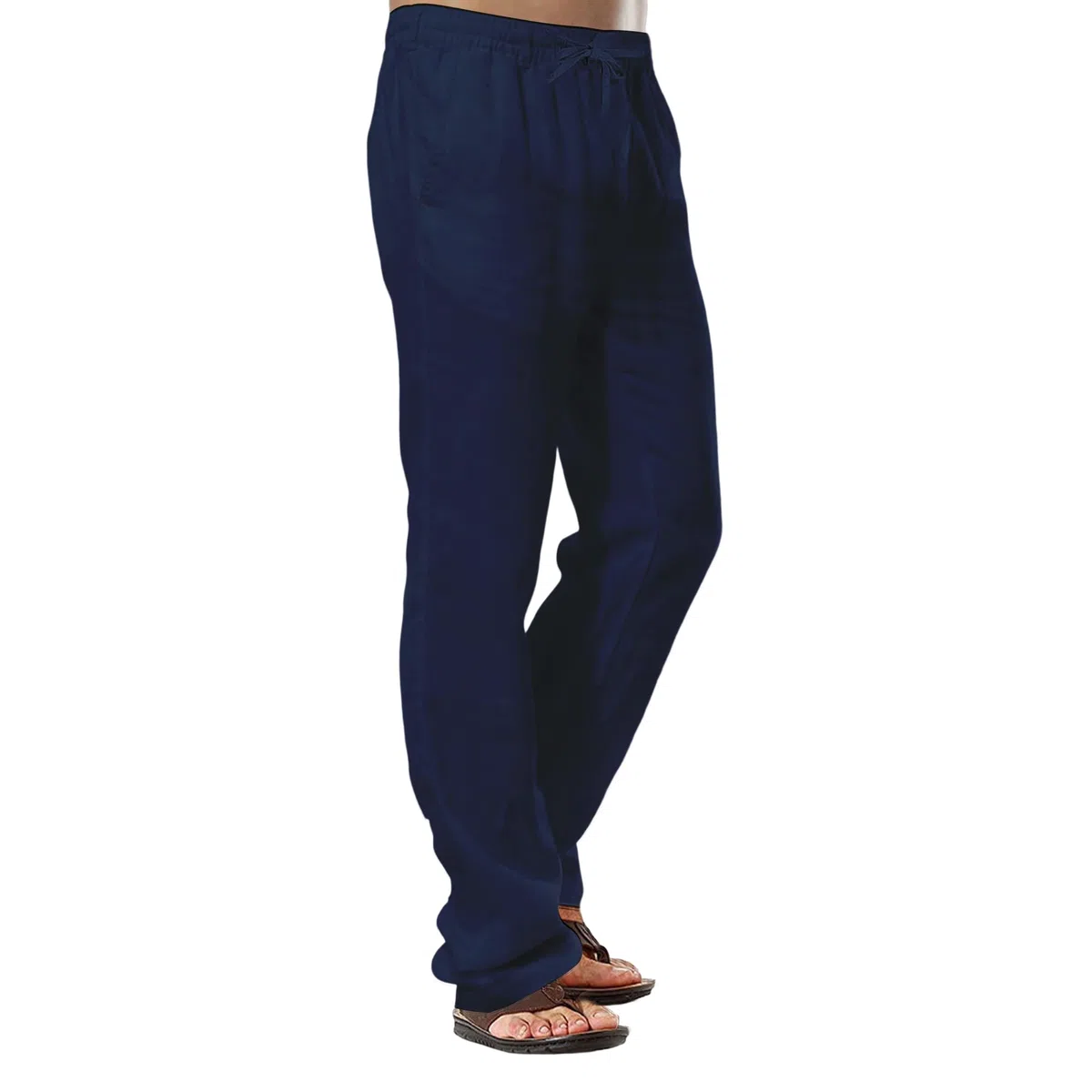 CTU Pantaloni di Lino da Uomo Pantaloni di Cotone Casual da Spiaggia Estivi Pantaloni Leggeri con Coulisse