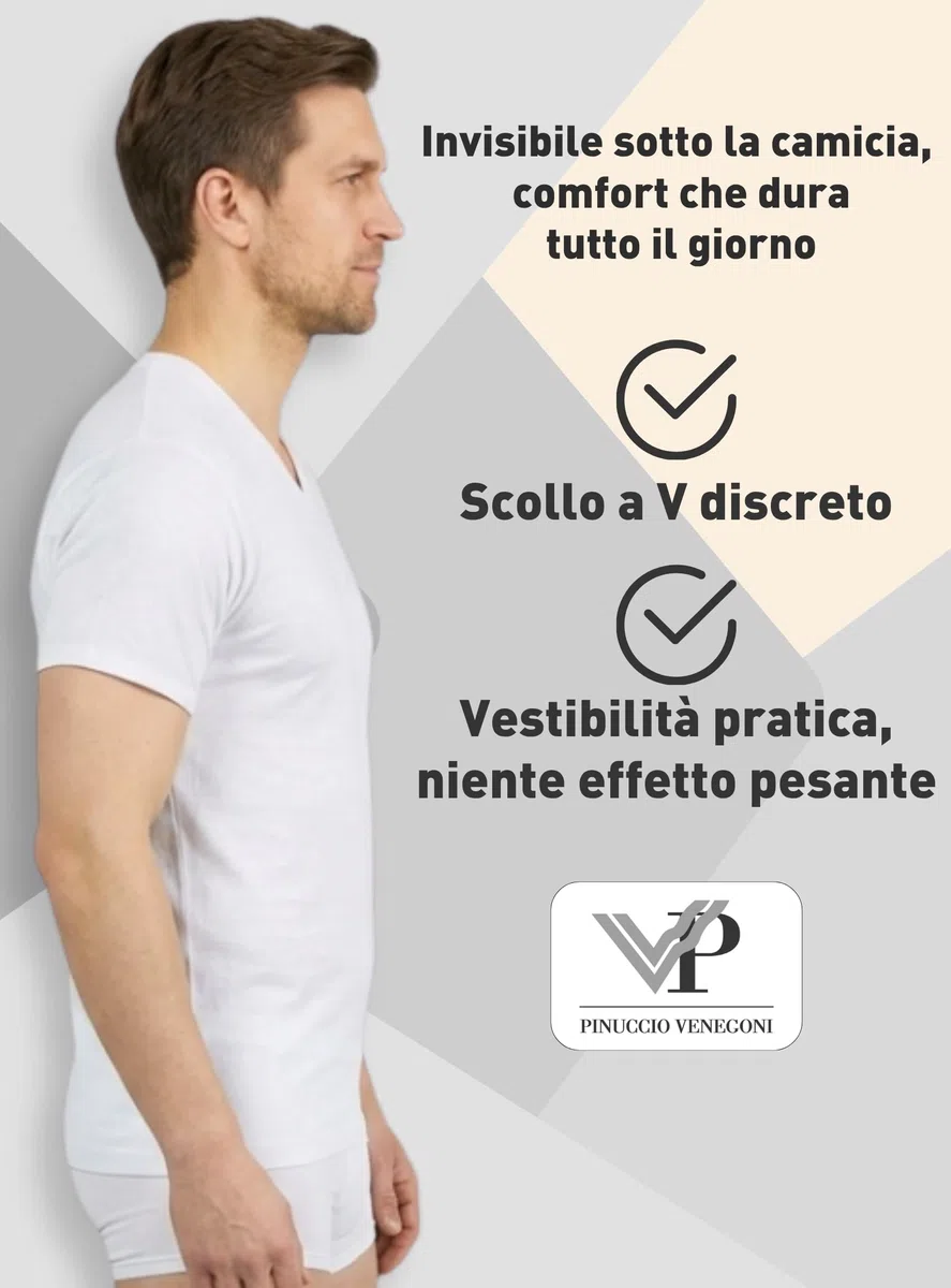 VP PINUCCIO VENEGONI Set da 2 Magliette Intime Uomo Cotone Mercerizzato | Scollo a V, Manica Corta, Bianche e Nere, Comfort Quotidiano | Made in Italy