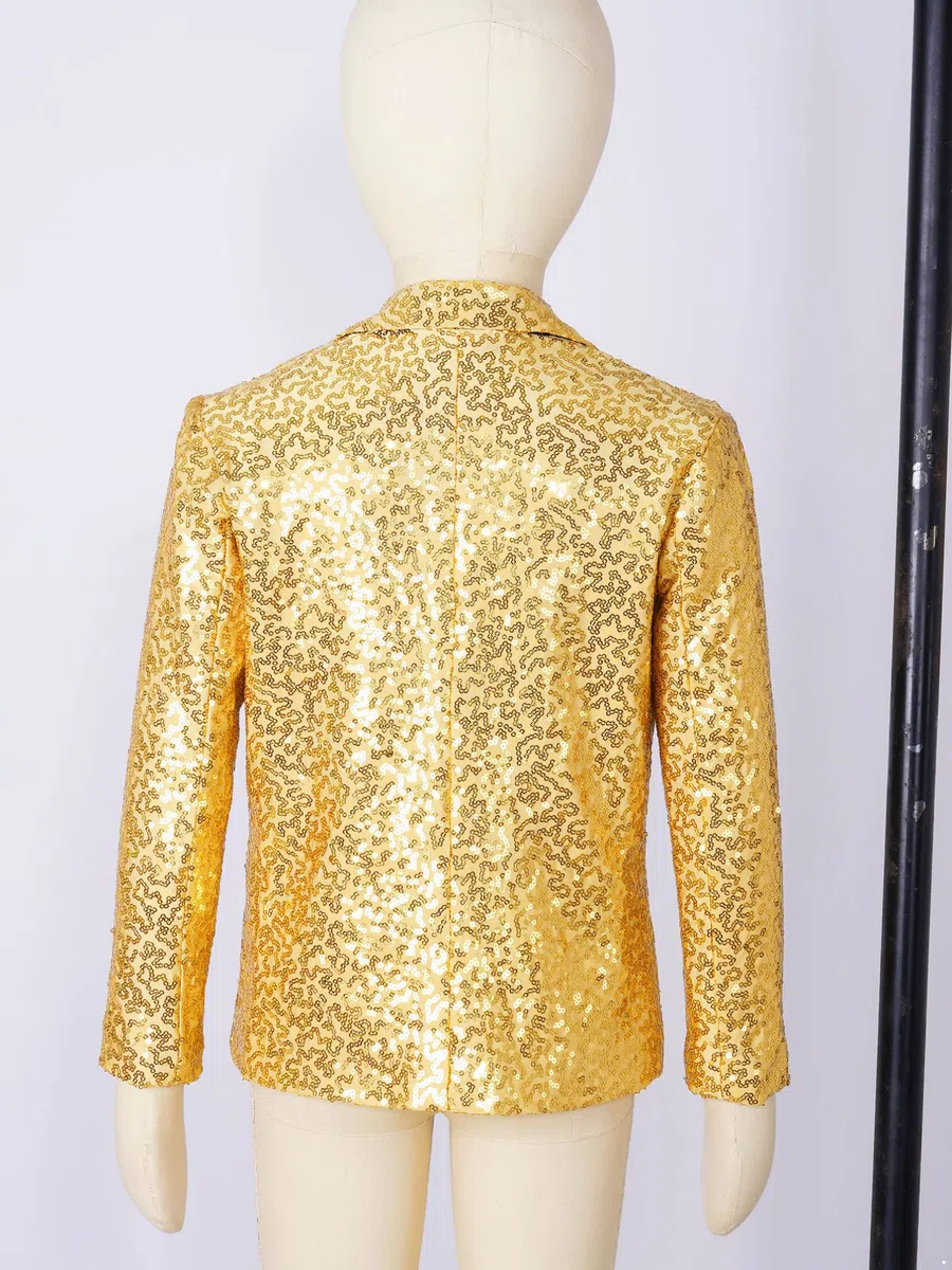 YiZYiF Bambini Ragazzi Shiny Paillettes Giacca Manica Lunga Blazer Slim Fit Tuxedo Giacca con V Neck Wedding Compleanno Giacca