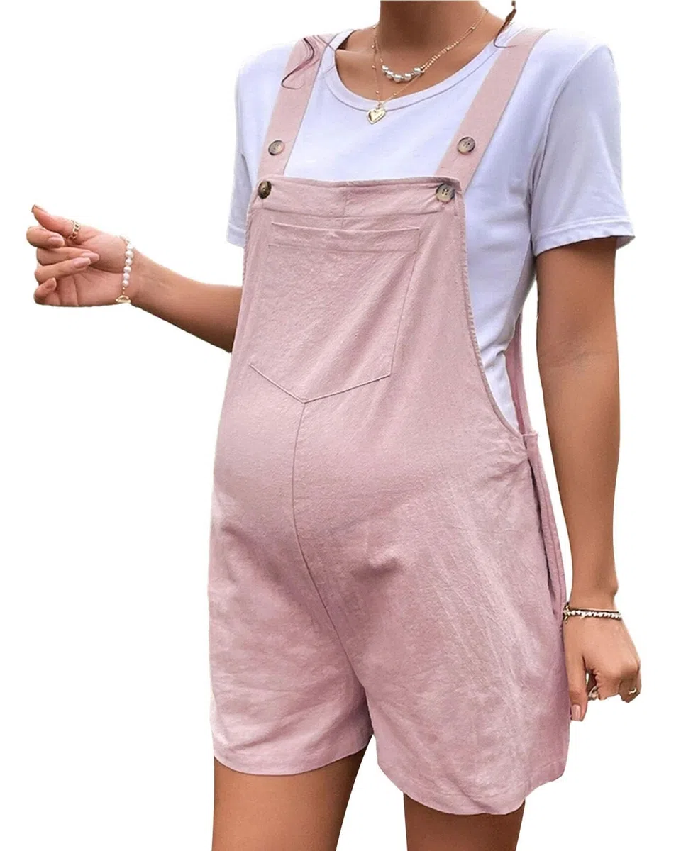 Tuta premaman Pantaloncini Estate Cotone Estate Salopette Senza Maniche Tute Orlo Strappato Cinghie Regolabili Bavaglino Tinta Unita Pantaloncini Sciolti Pagliaccetti
