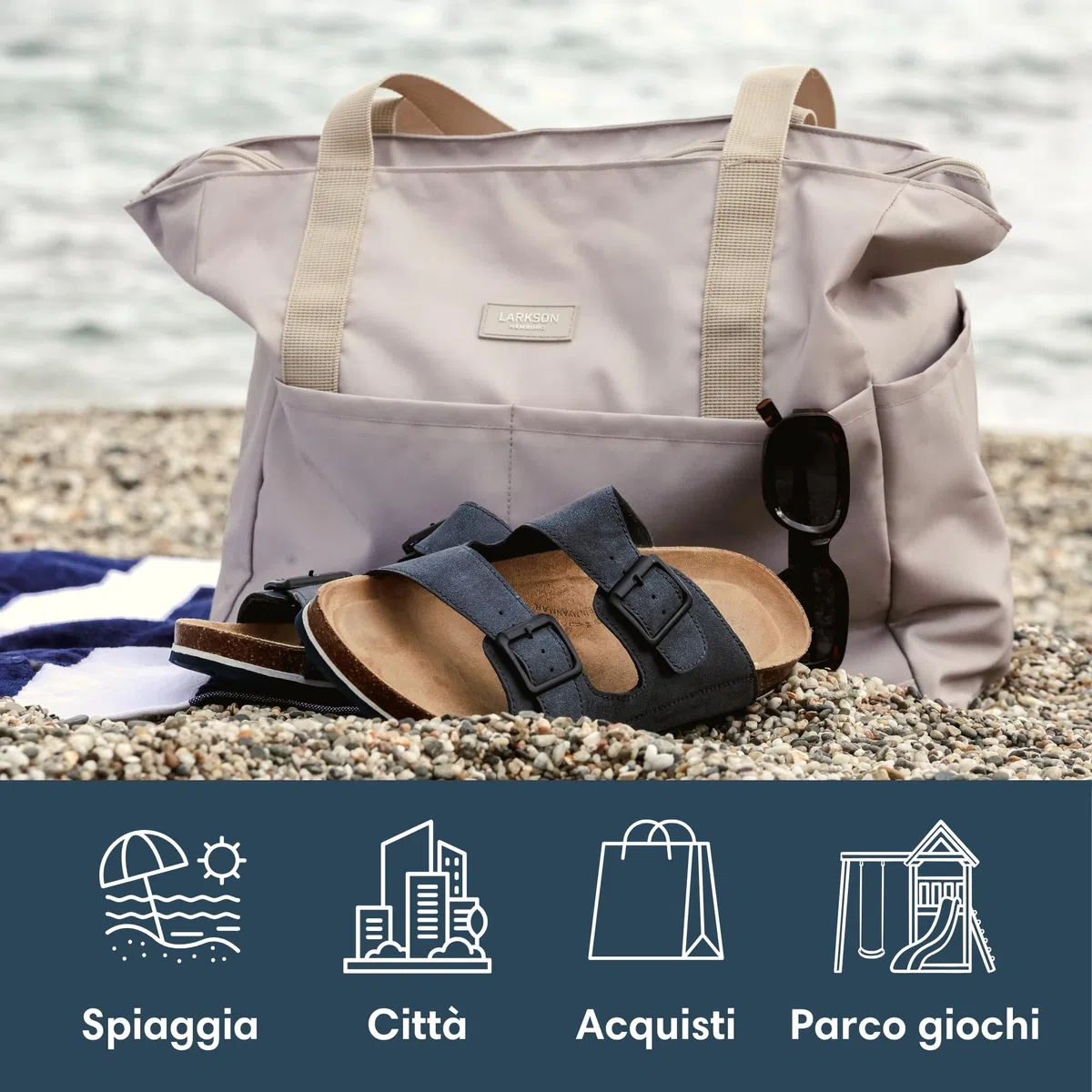 LARKSON Borsa Mare Donna Uomo - Linn - Borsone da Spiaggia Grande per Vacanze, Sport, Università, Viaggio - Tote Bag Shopper Con Cerniera