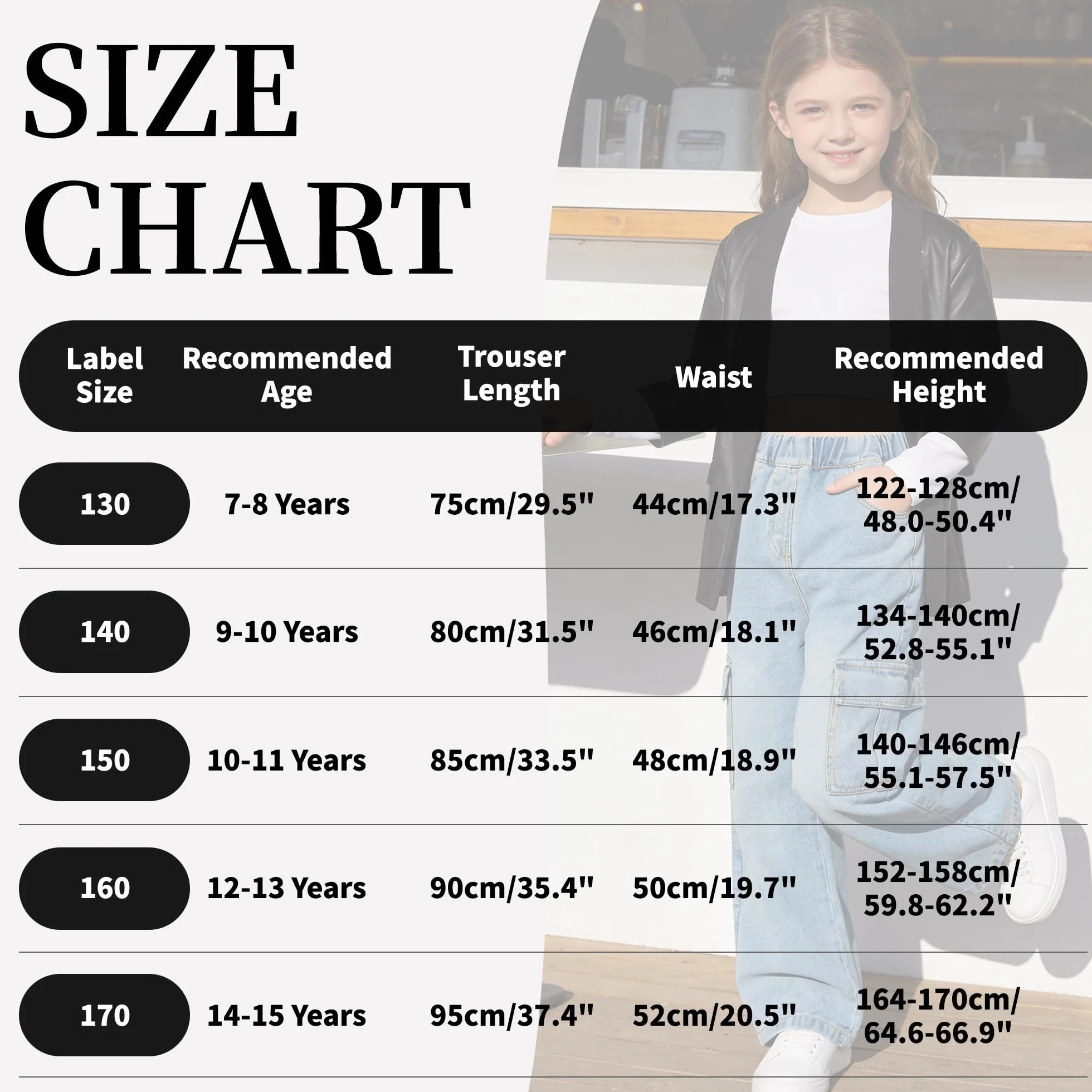Jeans Cargo per Bambina, Baggy Denim Pantaloni Gamba Larga Lunghi Jean con Vita Elastica Loose Fit Stretch Pants con Tasche Multiple Casual Blu Pantaloni Moda Streetwear per Ragazza 7-15 Anni