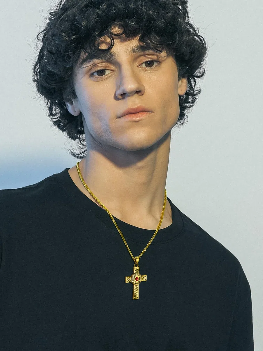 Richsteel Collana con Ciondolo Croce Templare Croce Rossa Elegante da Uomo Unisex Simbolo Cavalieri Templari Argento/Nero/Oro Gioielli Amuleto Regali per Coppie Genitori