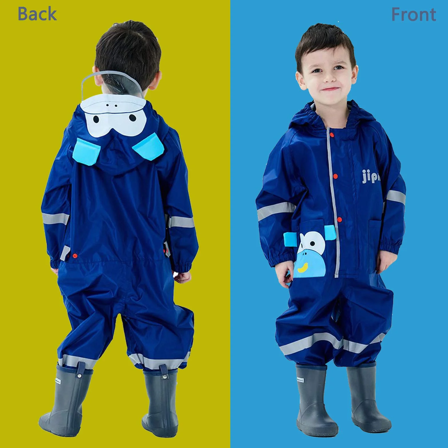 Impermeabile da Pioggia Bambini Bambine con Cappuccio Modello Cartone Animato 3D Antipioggia Giacca Tuta Portatile Sportivo Jogging Impermeabili Ragazzi Ragazze Unisex Bimbo Bimba 1-8 Anni