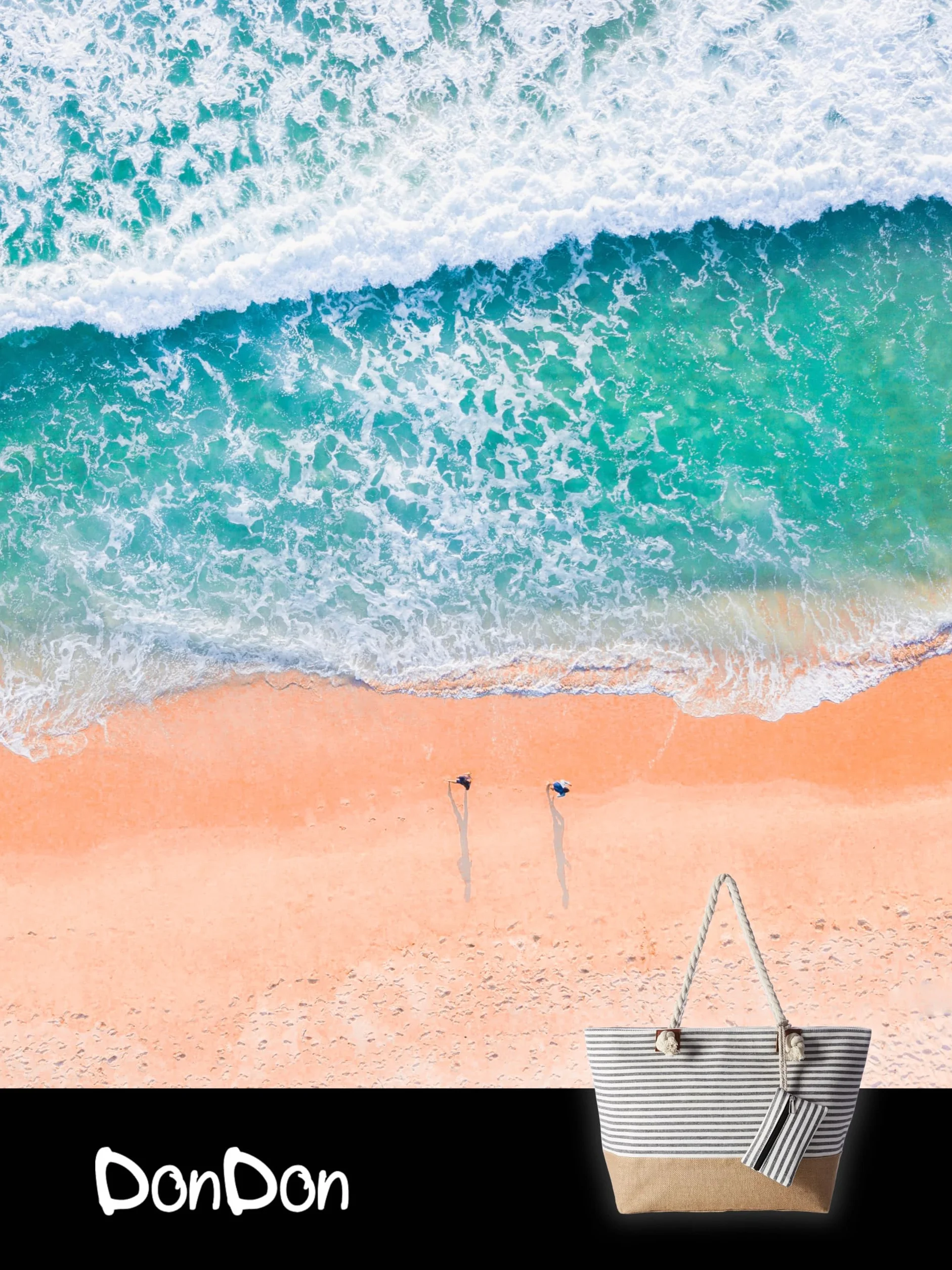 DonDon Grande borsa da spiaggia idrorepellente con cerniera