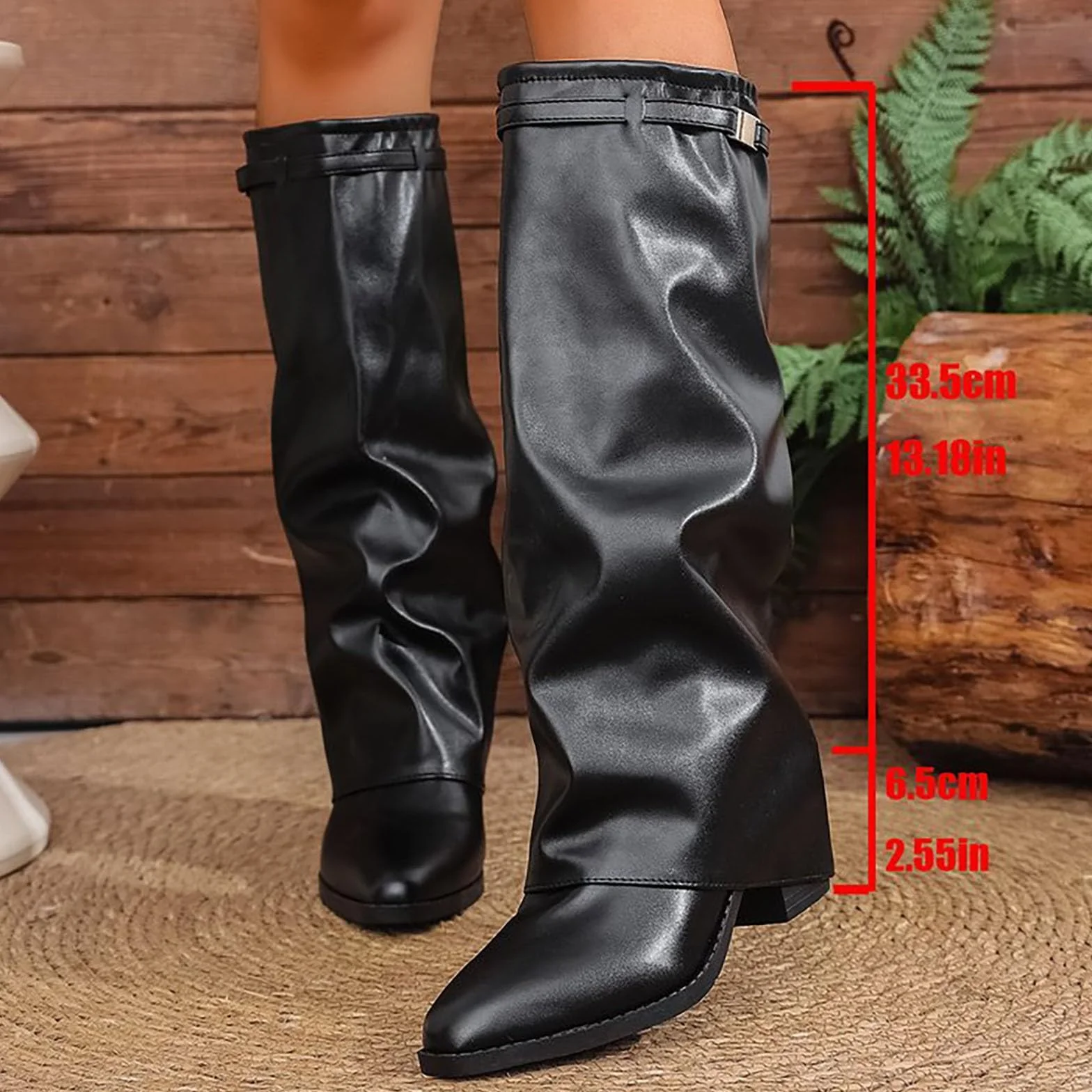 MJGkhiy Stivali Donna Invernali Con Tacco Comodi Stivaletti Texani Eleganti Marroni Stivaletto Al Ginocchio Pelle Stivale Con Ghetta Risvolto Caldo Nero Boots Cowboy