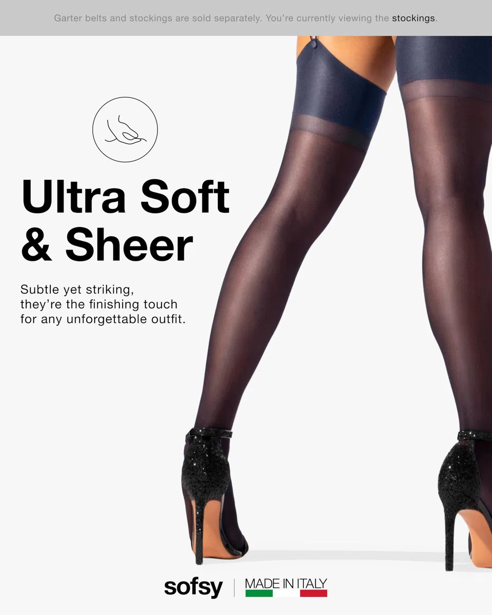 sofsy Calze Velate Setificate da Donna 15 Denari – Made in Italy, Certificato OEKO-TEX – Eleganti Trasparenti per Reggicalze con Punta Rinforzata | XS–3XL
