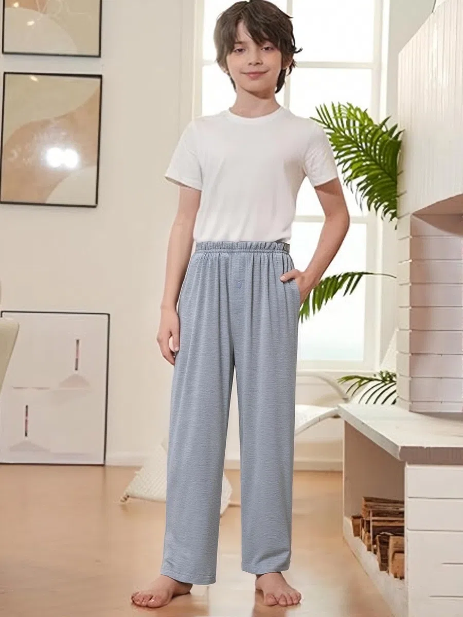 Arshiner Ragazzo Pantaloni Pigiama Confezione da 2 Morbidi e Comodi con Bottoni Anteriori Tinta Unita Casual Lunghi con 2 Tasche Pantaloni del Pigiama per Bambino 7-15 Anni