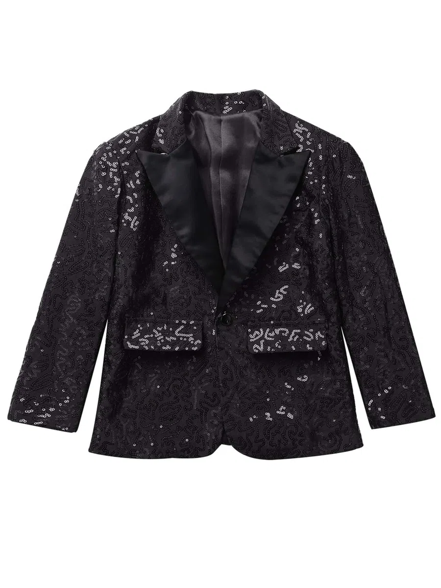 Agoky Blazer Elegante per Bambini Ragazzi Tuxedo Smoking Giacca da Cerimonia con Paillettes Cappotto Formale Slim Fit Suit Top da Battesimo Comunione Partito