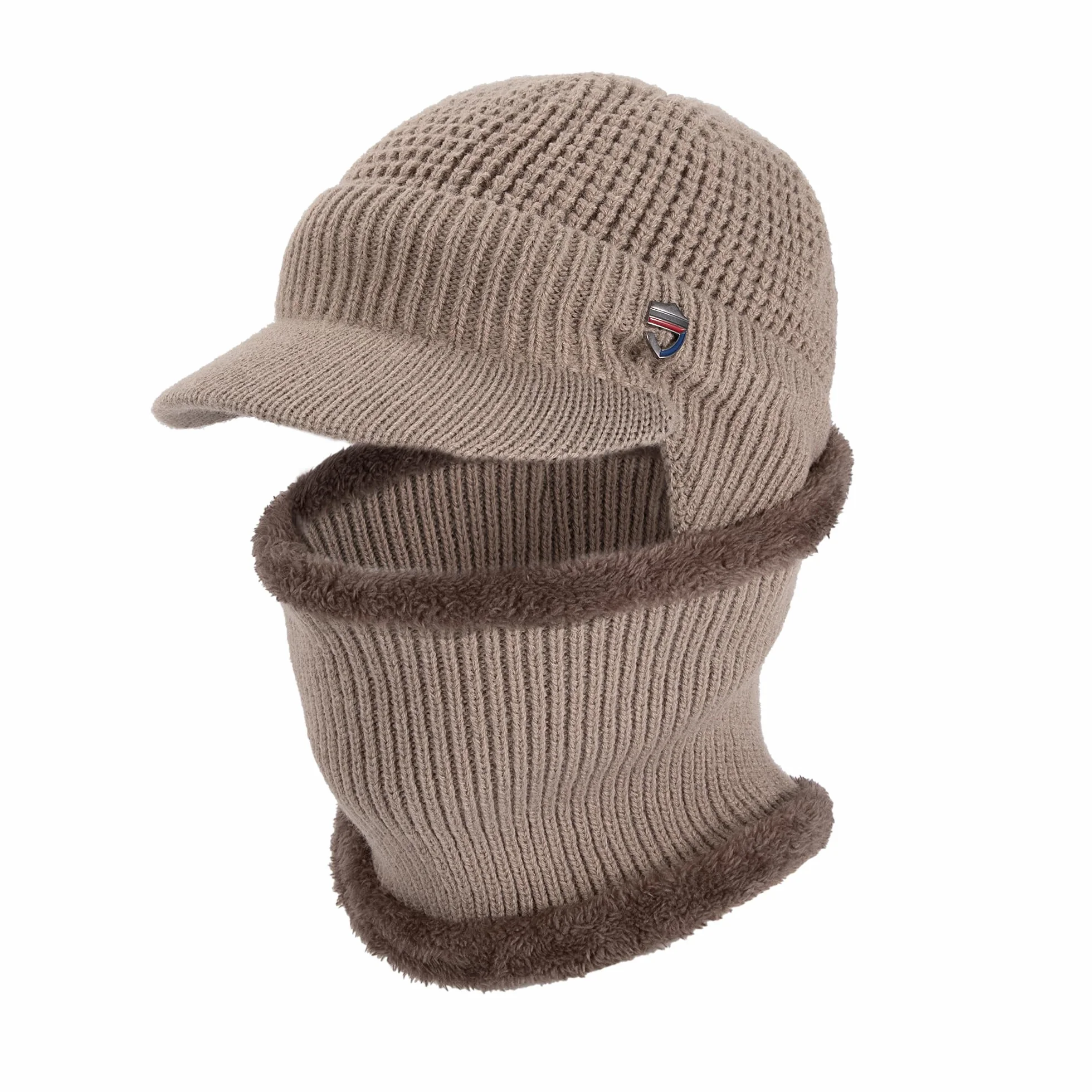 Cappello Invernale e Scaldacollo Uomo Cappello in Maglia Sciarpa con Tesa Morbido Foderato per attività All'Aperto