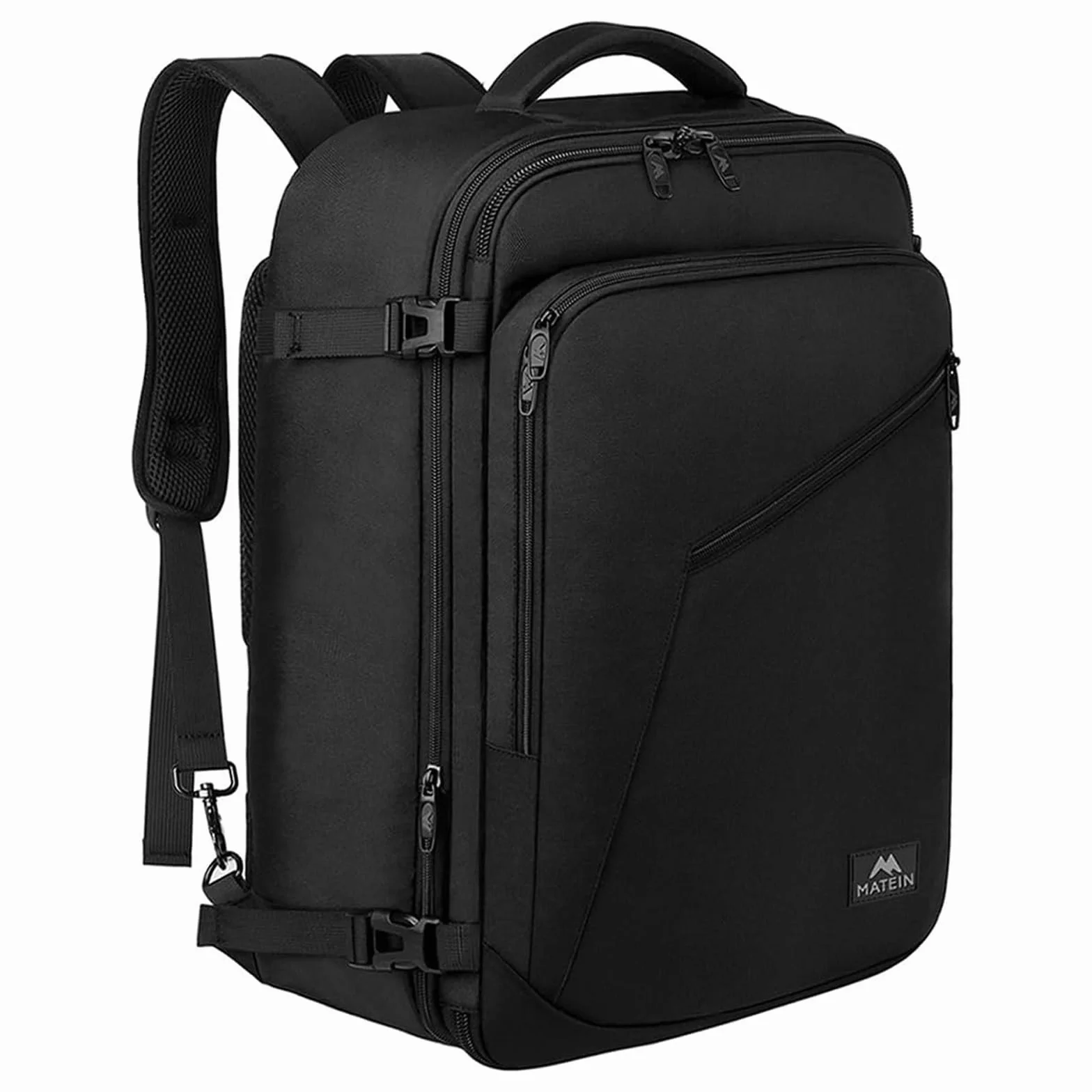 MATEIN Zaino Ryanair 40x30x20, Espandibile Zaino 40x30x20 per Uomo e Donna, 24L Zaini da Viaggio, Multitasche Bagaglio a Mano Aereo Compatto, Leggero Travel Bag per Ryanair, Wizz Air, Easyjet, Nero