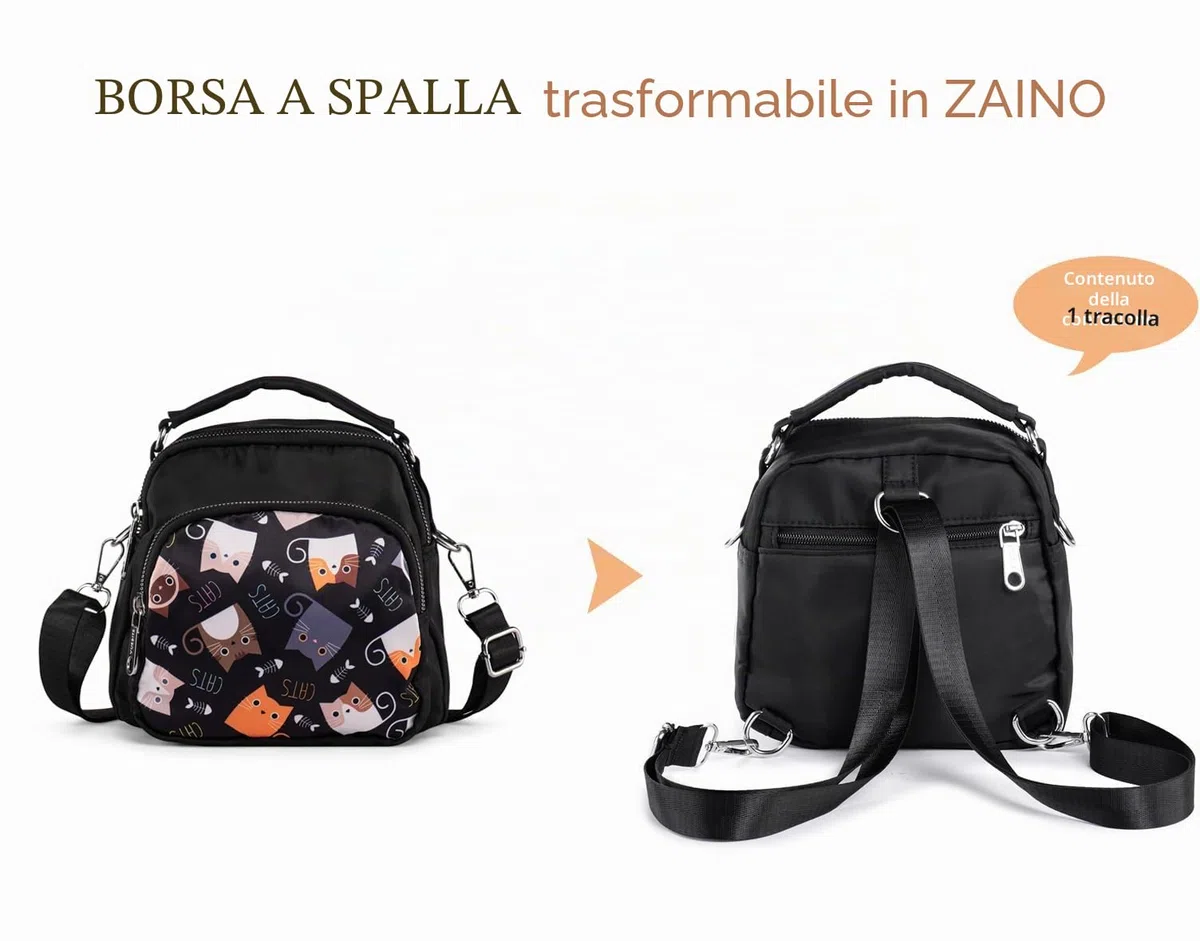 Borsa Donna Tracolla in Nylon, Borsetta Tracolla Donna Piccola con Gatti, Borsa Tracolla Donna Multitasche, Crossbody Bag con Maniglia, Funzionale Borsa da Viaggio Passeggiate