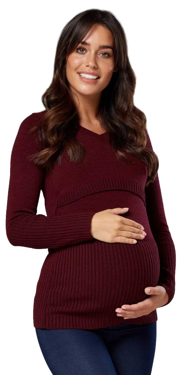Happy Mama.Premaman L'Allattamento al Seno Maglione Manica Lunga V Collo.454p (Cremisi, IT 44/46, L/XL)